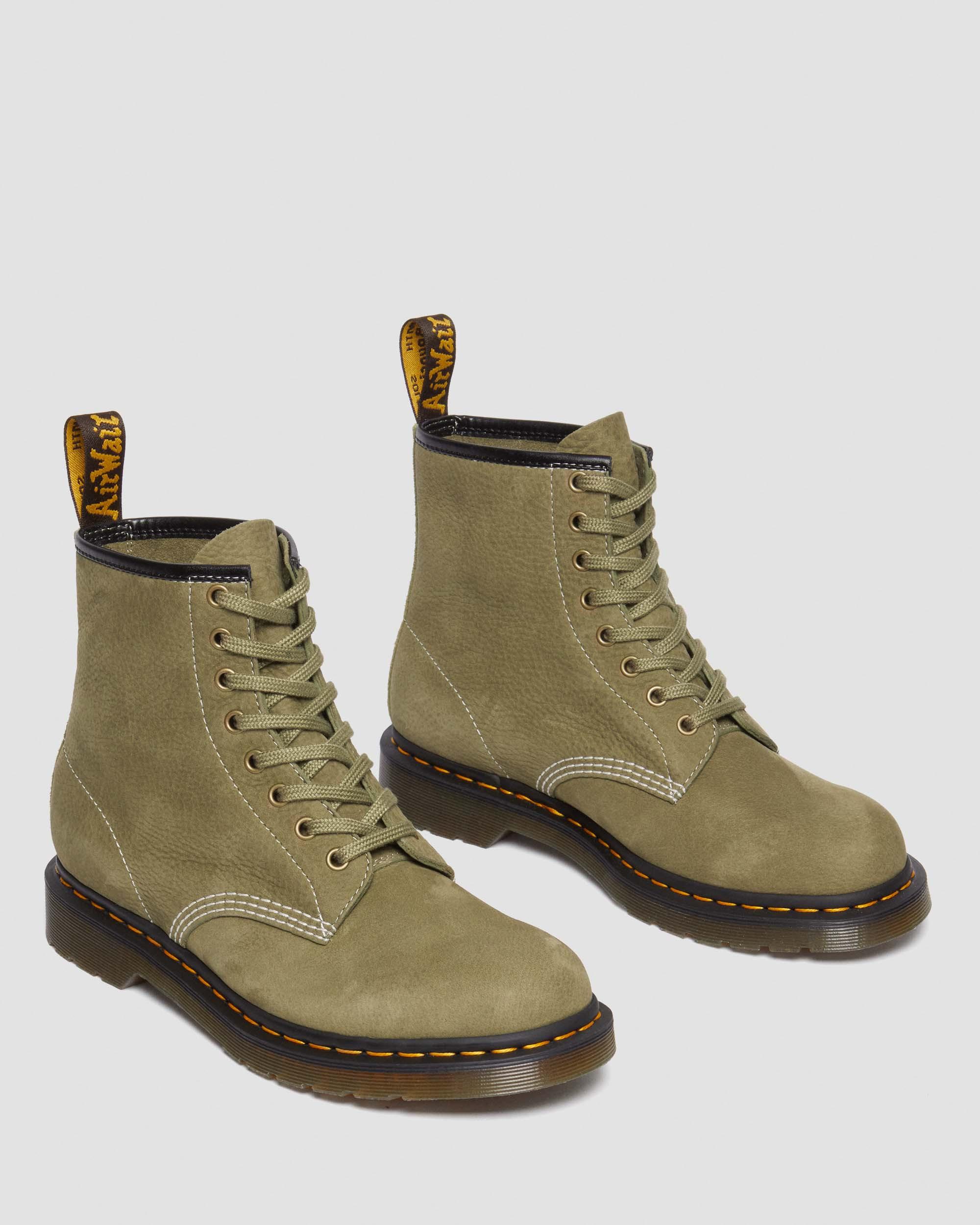 1460 Tumbled Nubuck Leather Lace Up Boots in Muted Olive