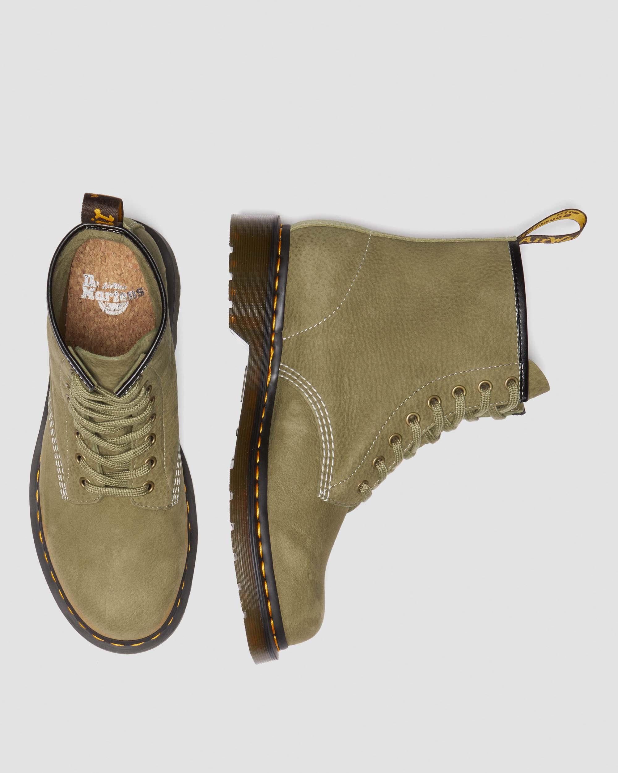 1460 Tumbled Nubuck Leather Lace Up Boots in MUTED OLIVE | Dr