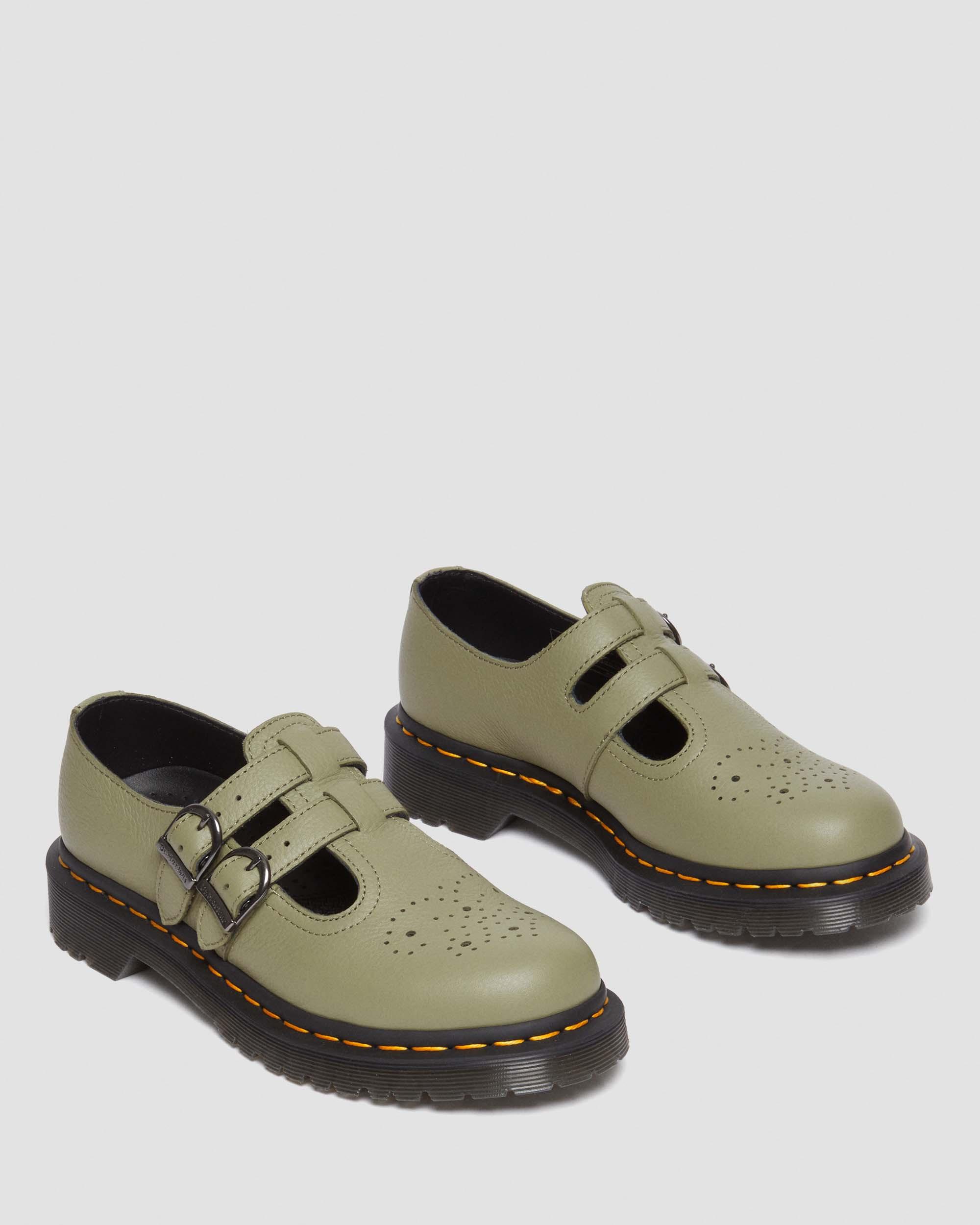 8065 Virginia Leather Mary Jane Shoes in Muted Olive