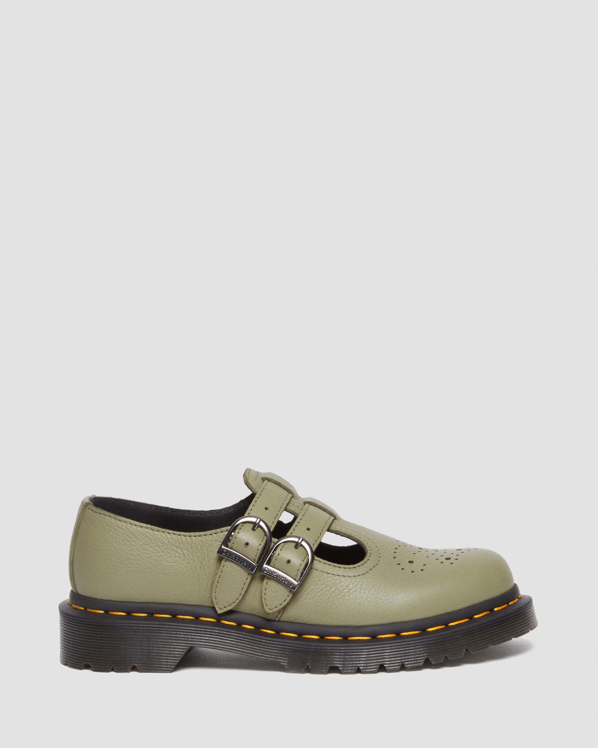 8065 Virginia Leather Mary Jane Shoes in Muted Olive