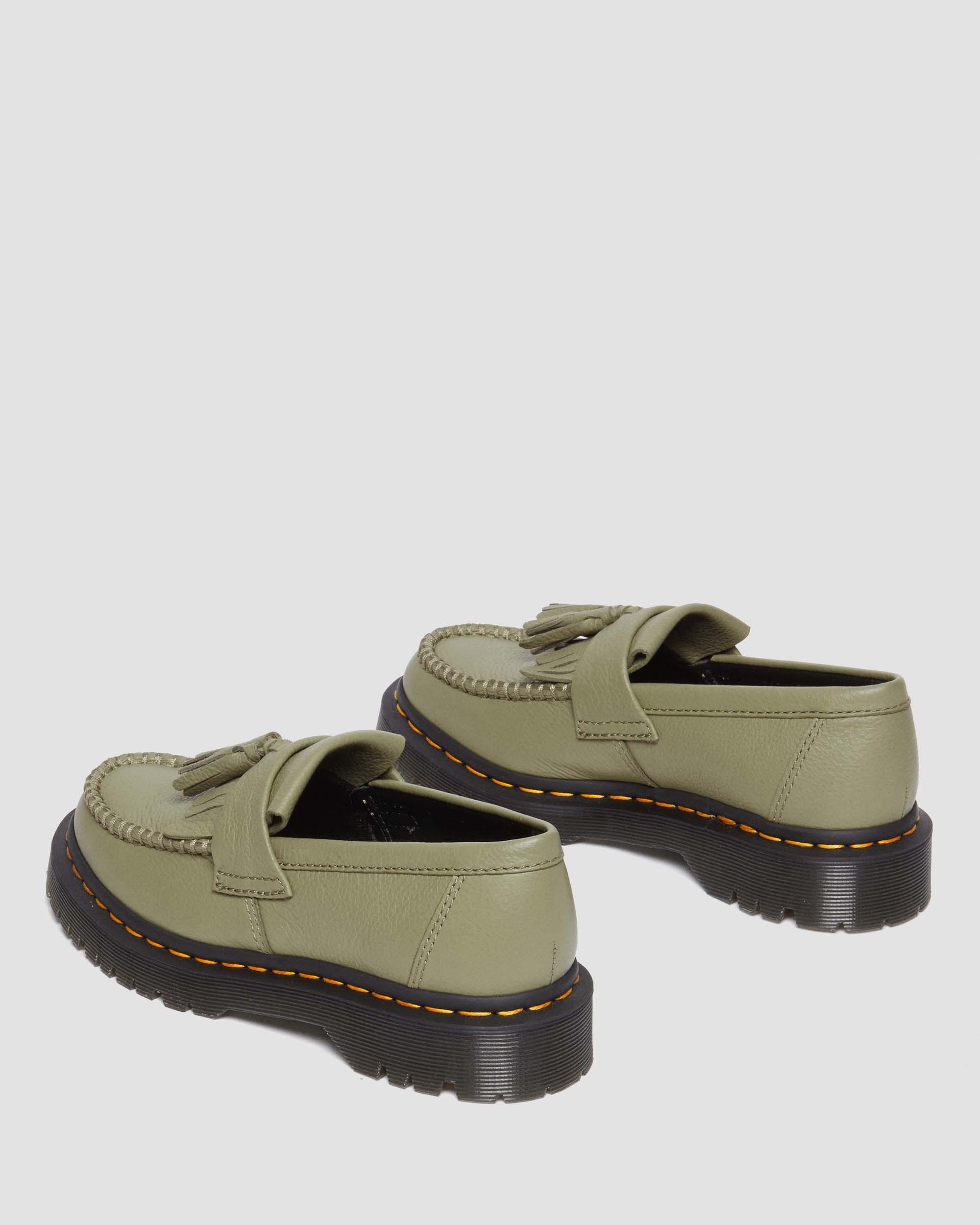 Adrian Virginia Leather Tassel Loafers in Muted Olive
