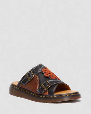 Dayne Made in England Leather & Suede Applique Slide Sandals