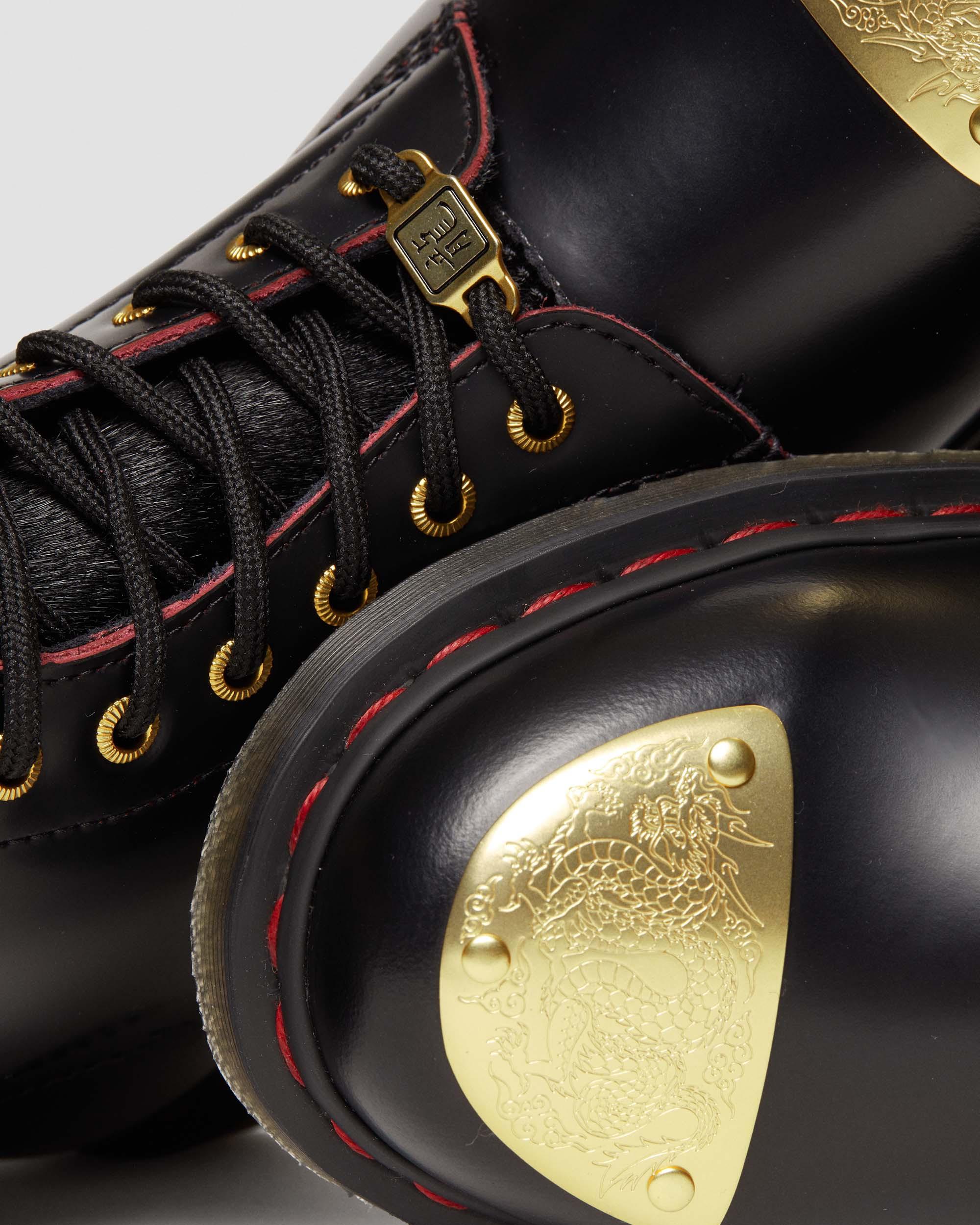 1460 Year of the Dragon Leather Lace Up Boots in BLACK+RED+BLACK