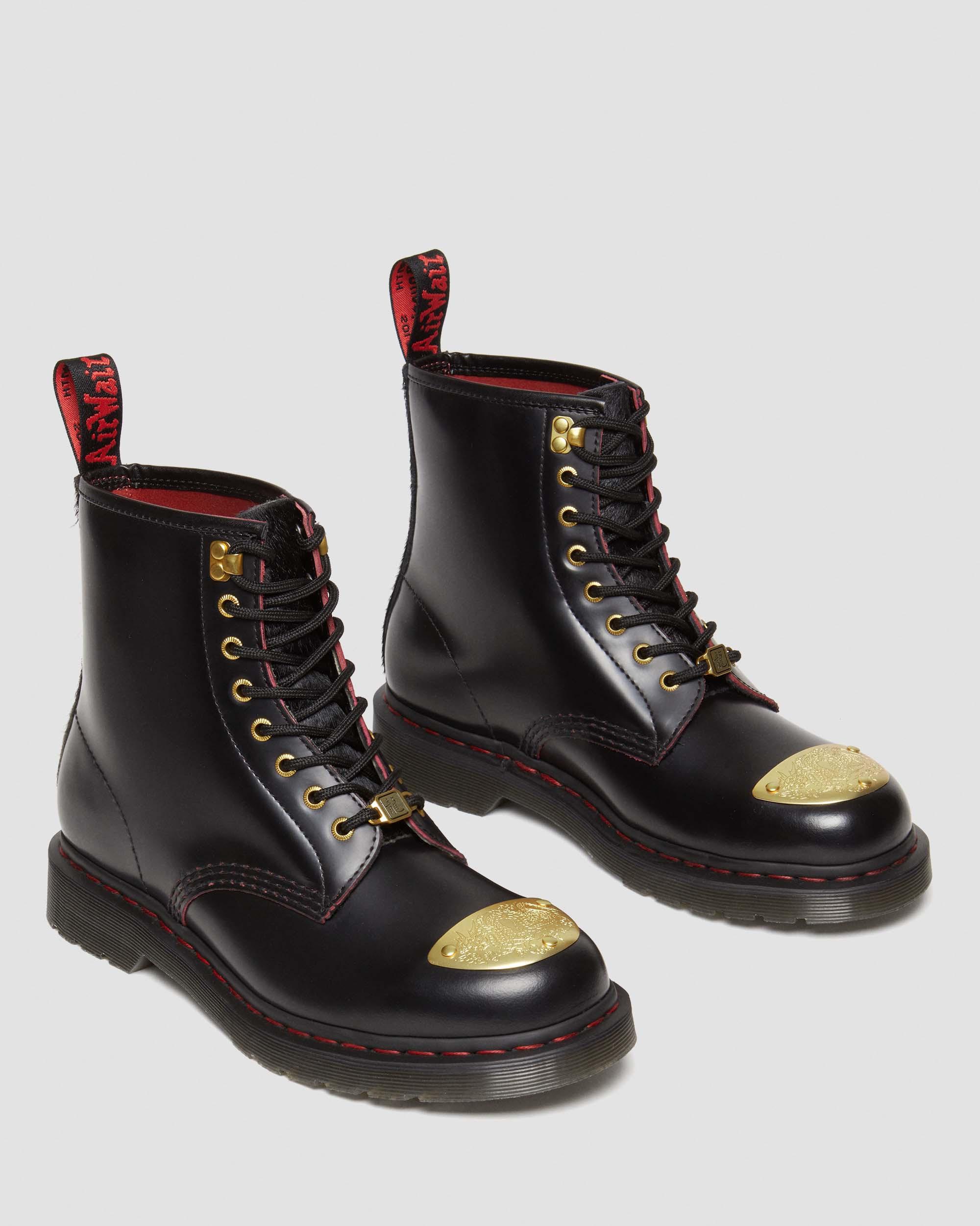 1460 Year of the Dragon Leather Lace Up Boots in Black+Red+Black