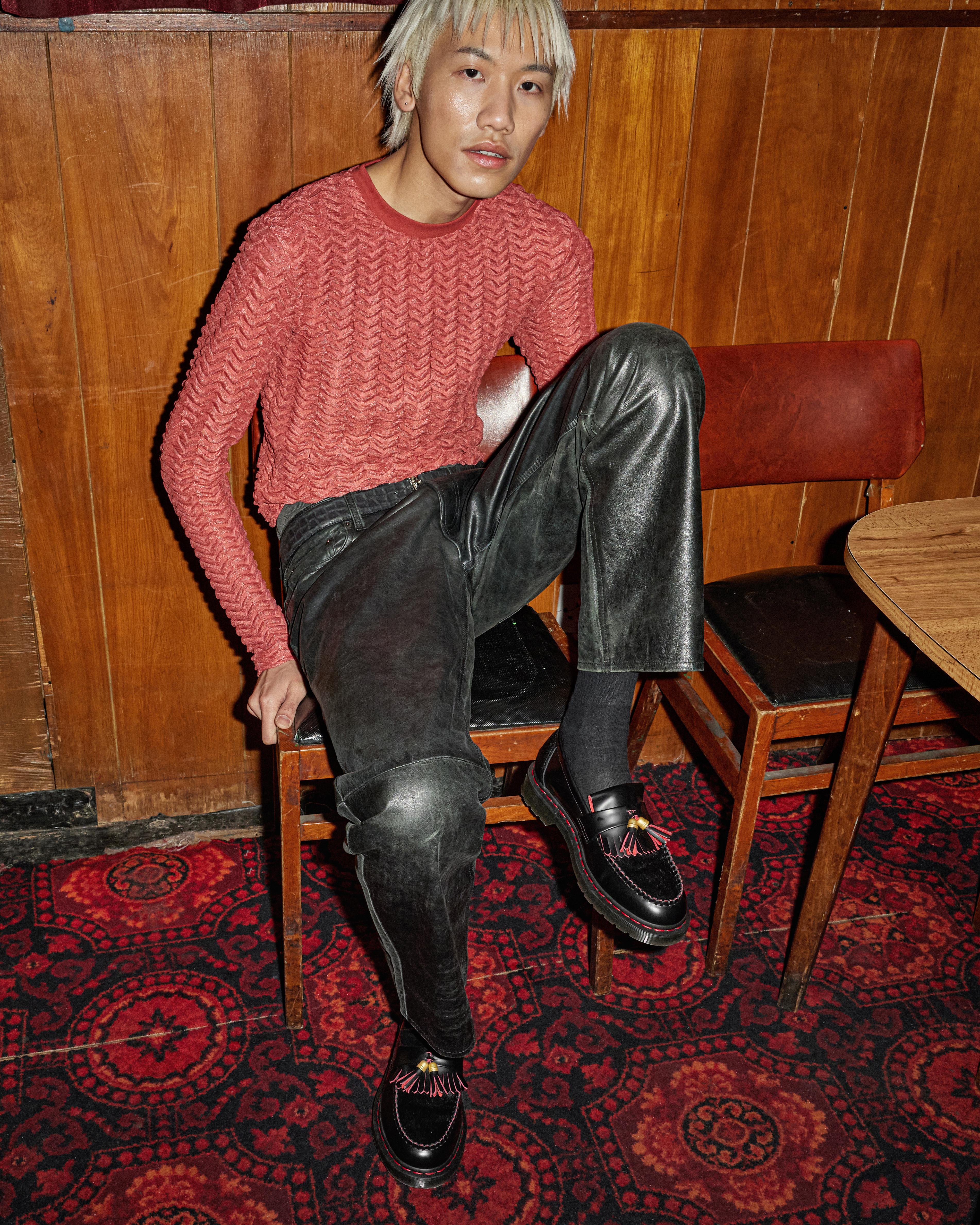 Adrian Year of the Dragon Hair-On Tassel Loafers in Black+Red+