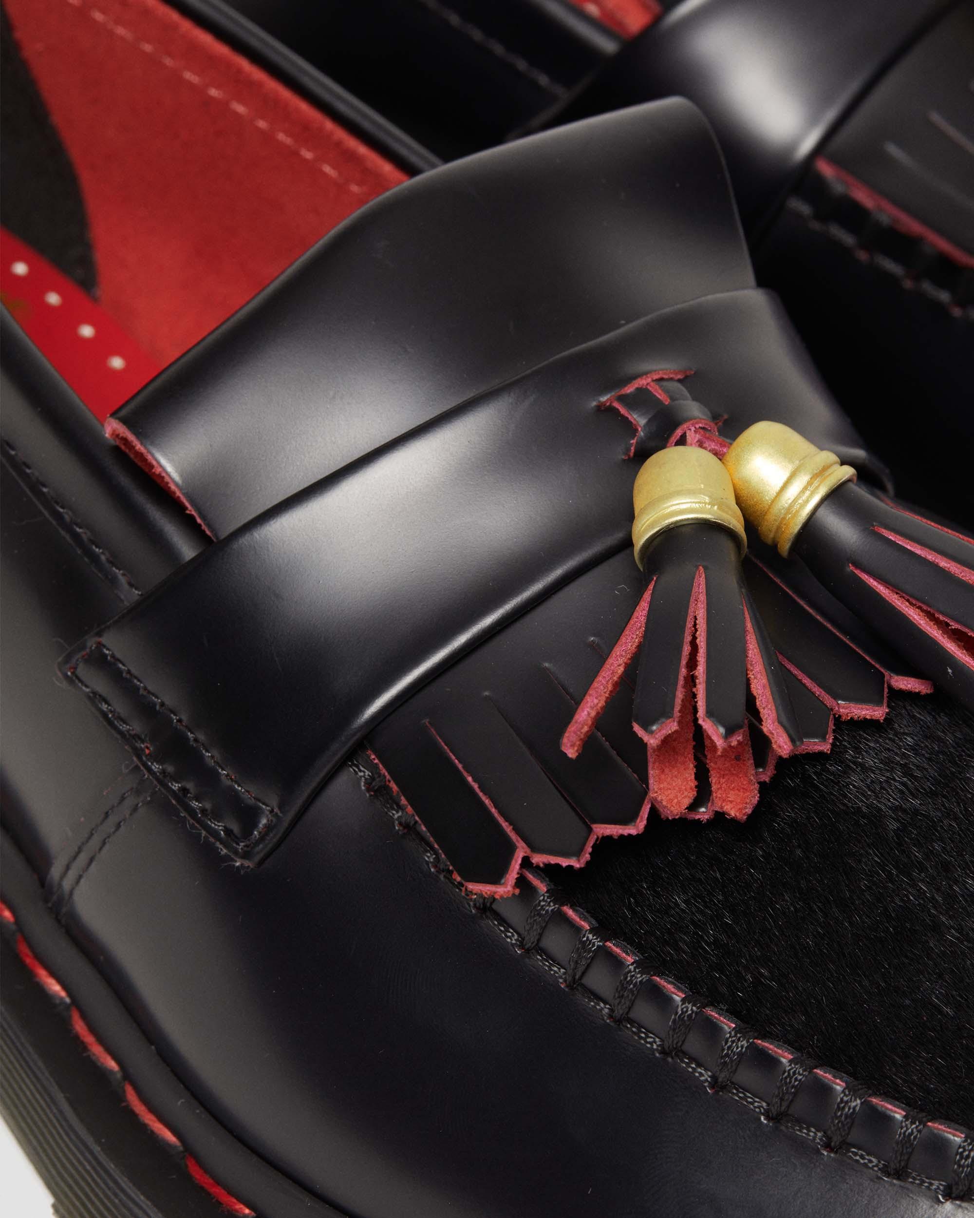 Adrian Year of the Dragon Hair-On Tassel Loafers in Black+Red+Black