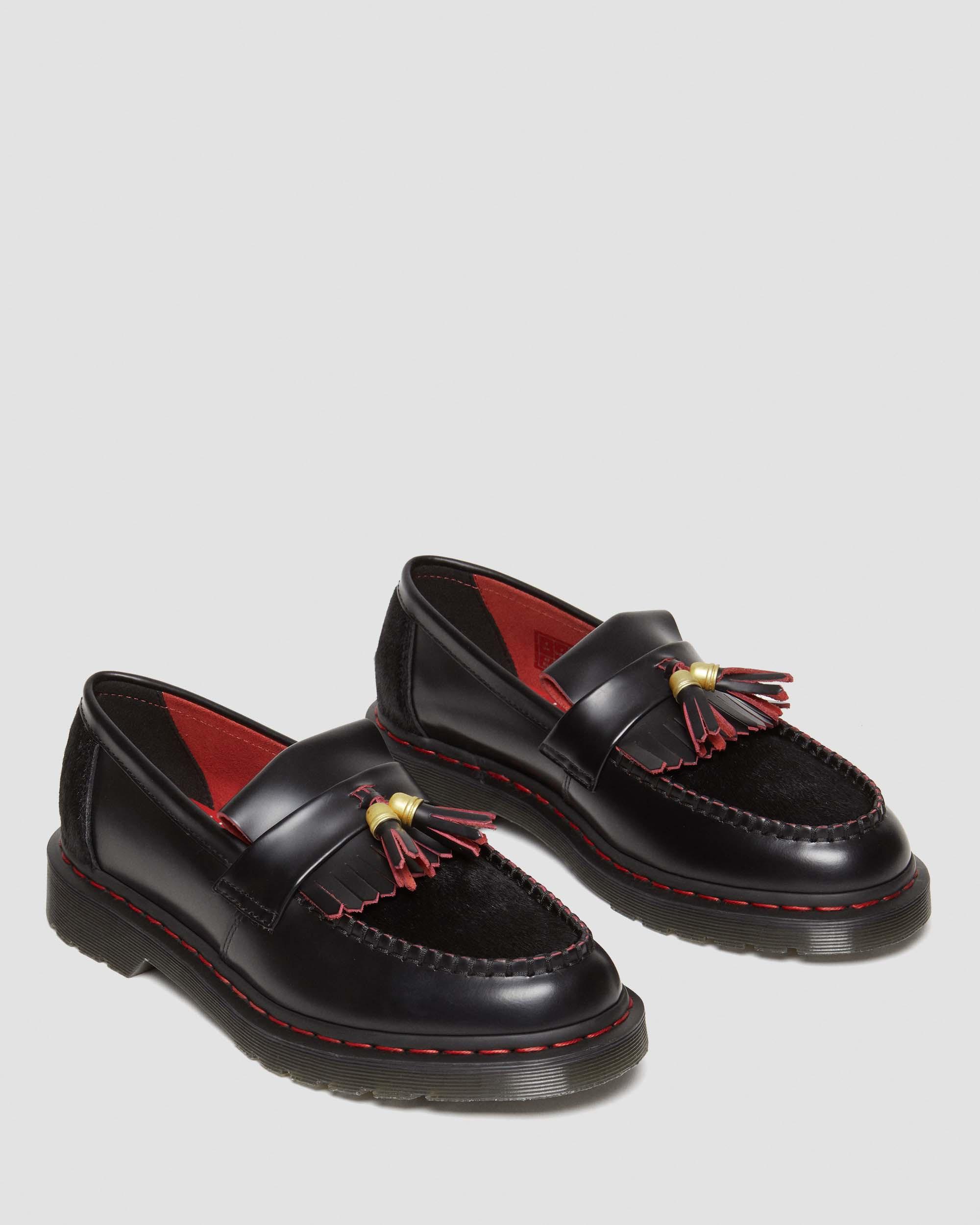 Adrian Year of the Dragon Hair-On Tassel Loafers in Black+Red+