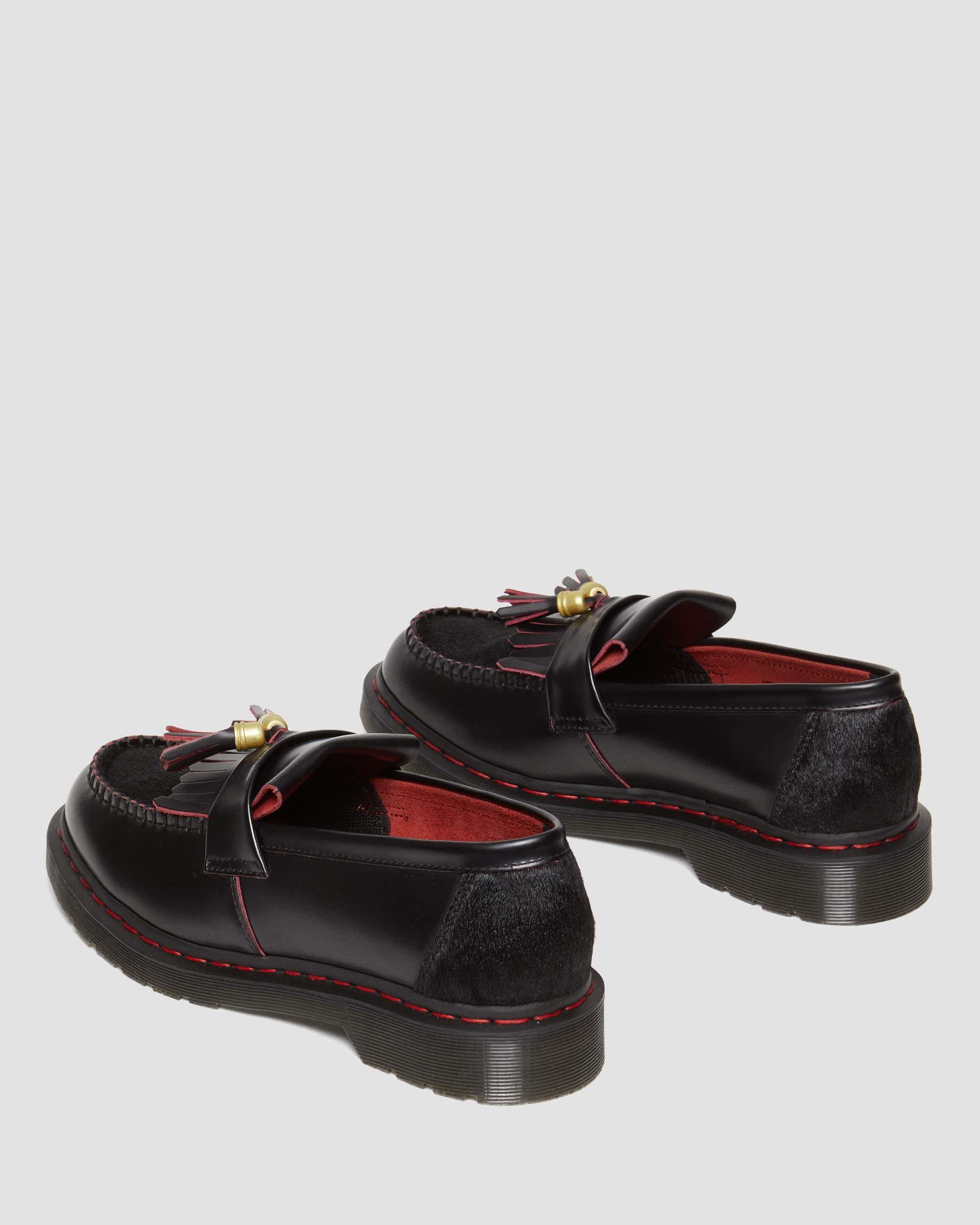 Adrian Year of the Dragon Hair-On Tassel Loafers in Black+Red+