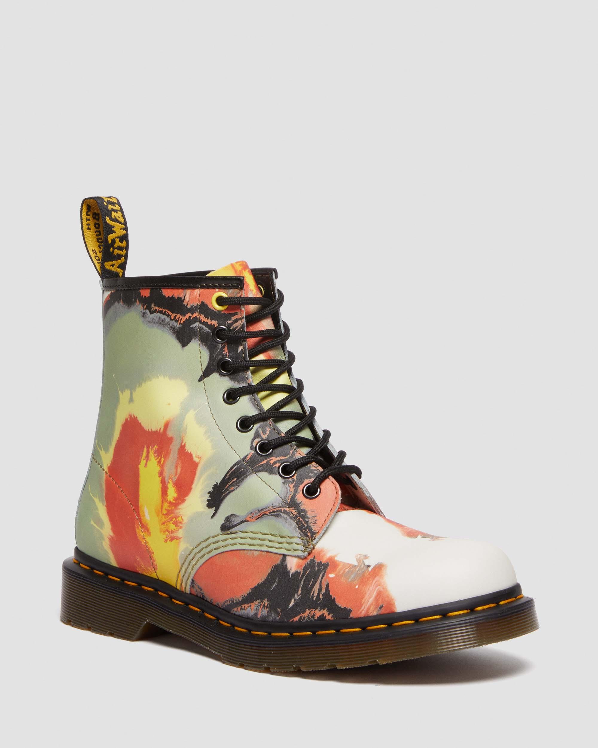 Dr. Martens' 1460 Tate 'volcanic Flare' Leather Lace Up Boots In Printed,multi,green
