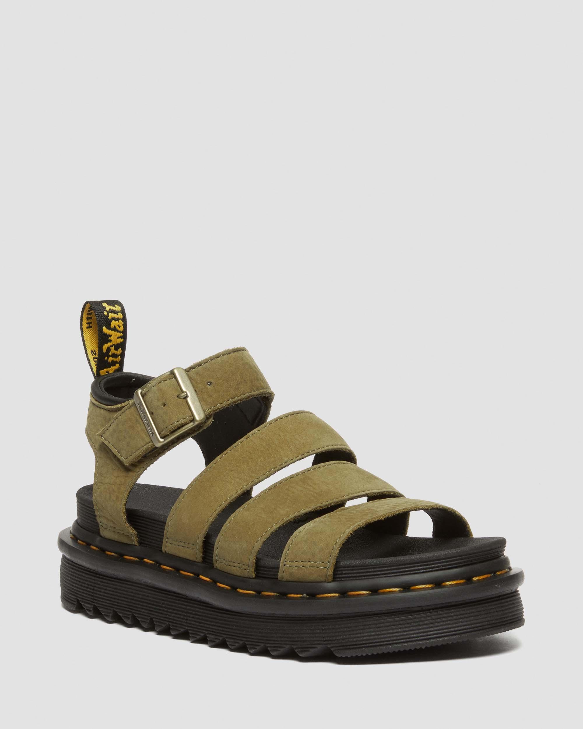 Blaire Tumbled Nubuck Leather Sandals in Muted Olive