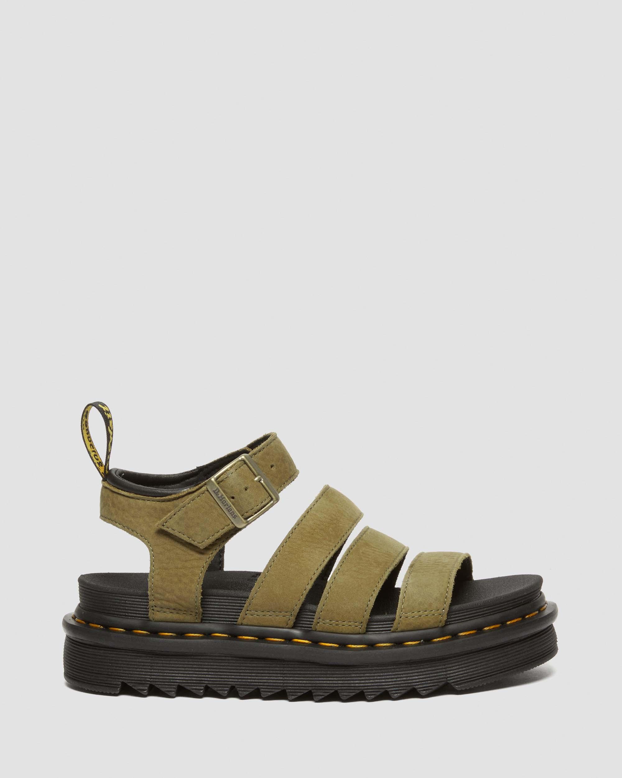 Blaire Tumbled Nubuck Leather Sandals in Muted Olive | Dr. Martens