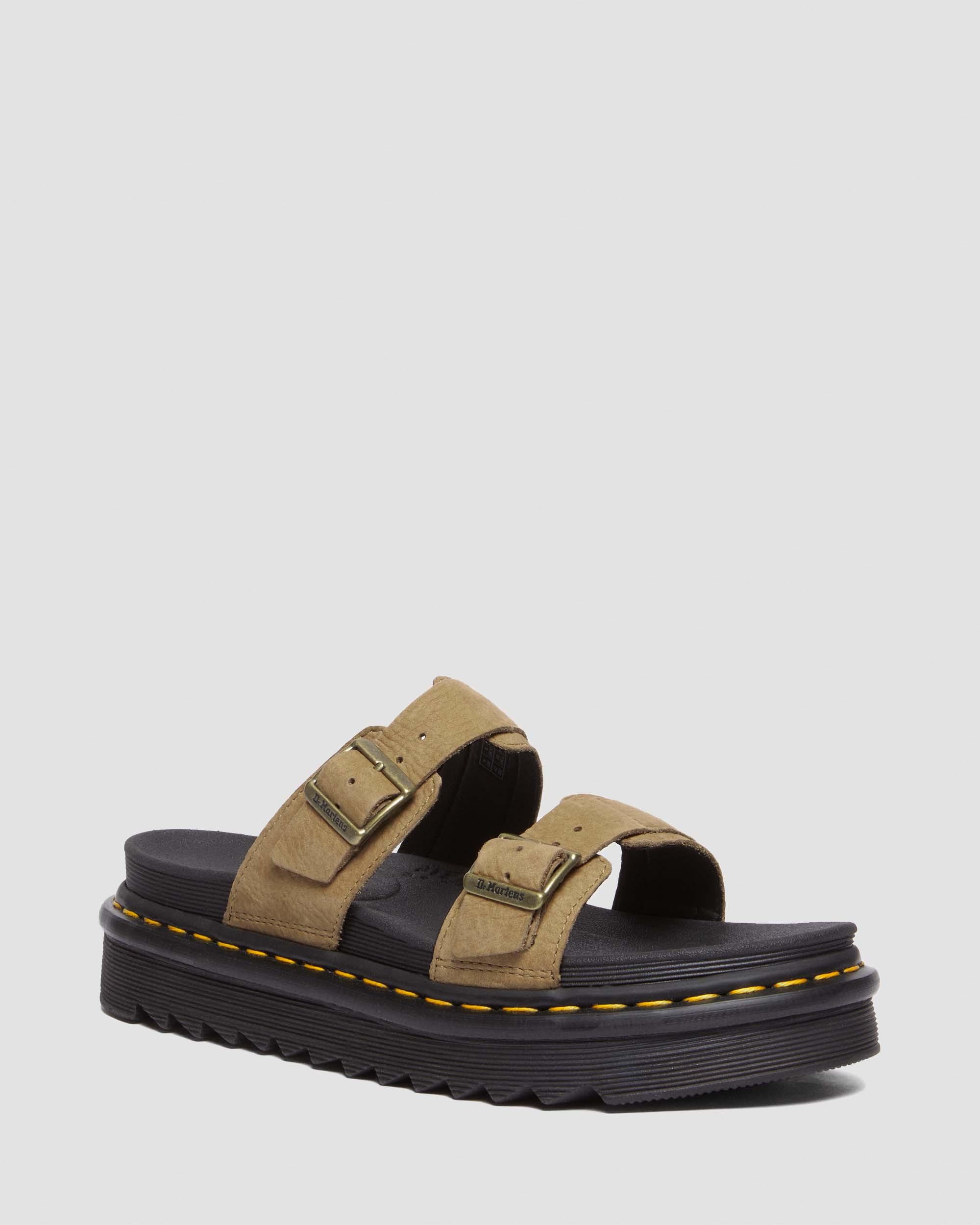 MYLES Tumbled Nubuck BUCKLE SLIDE SANDALS in SAVANNAH TAN | Dr