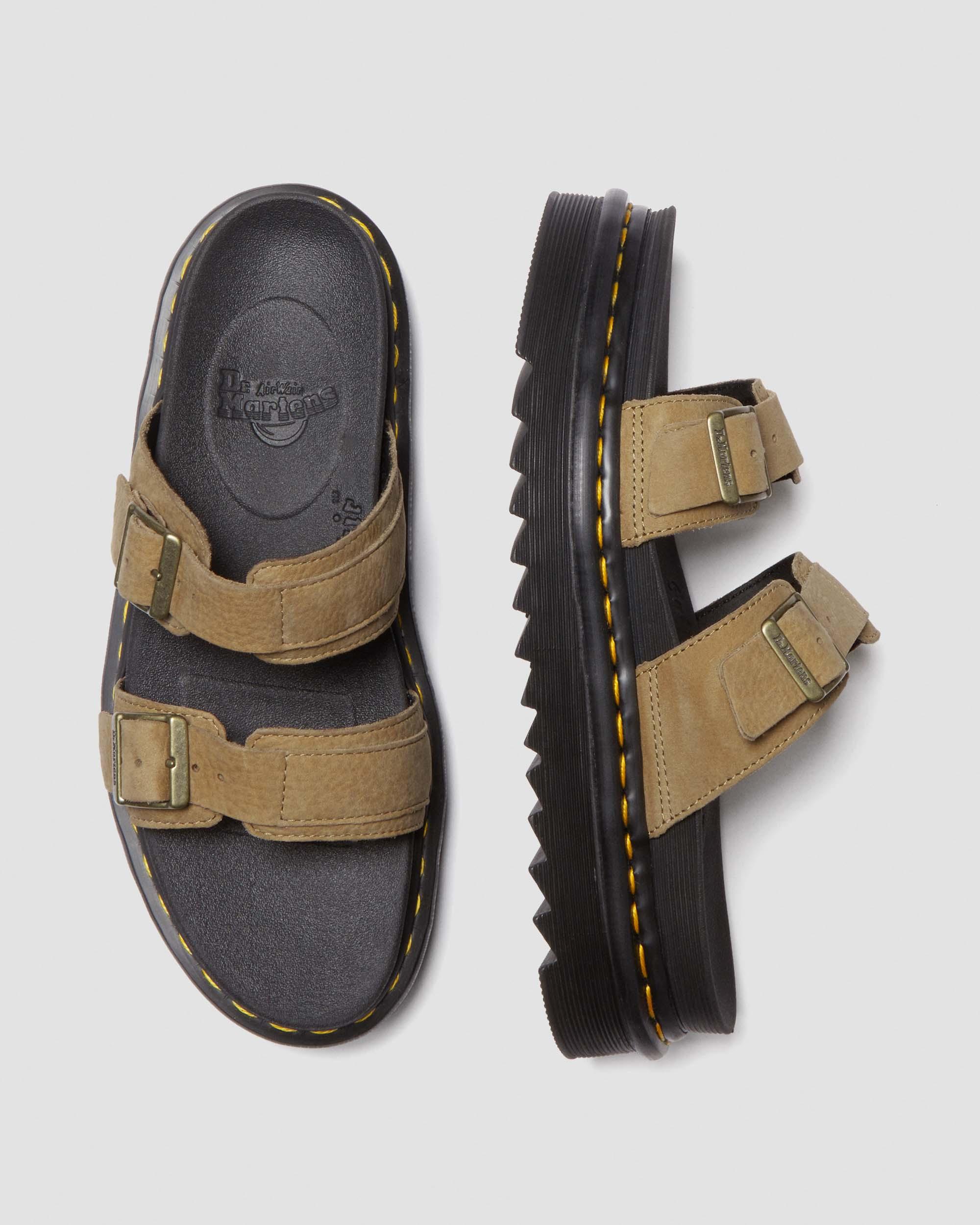 MYLES Tumbled Nubuck BUCKLE SLIDE SANDALS in SAVANNAH TAN | Dr