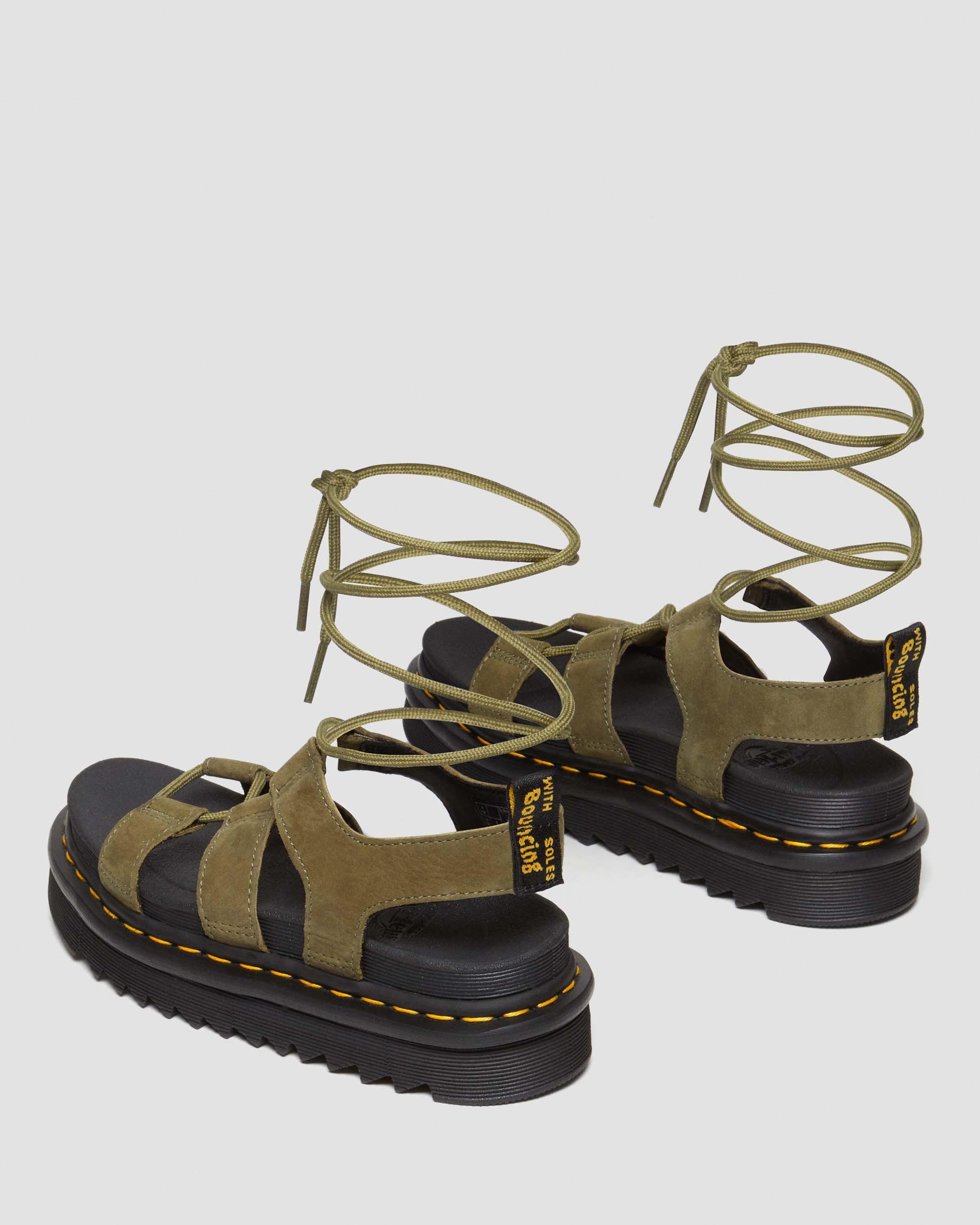 Nartilla Tumbled Nubuck Leather Gladiator Sandals in Muted Olive