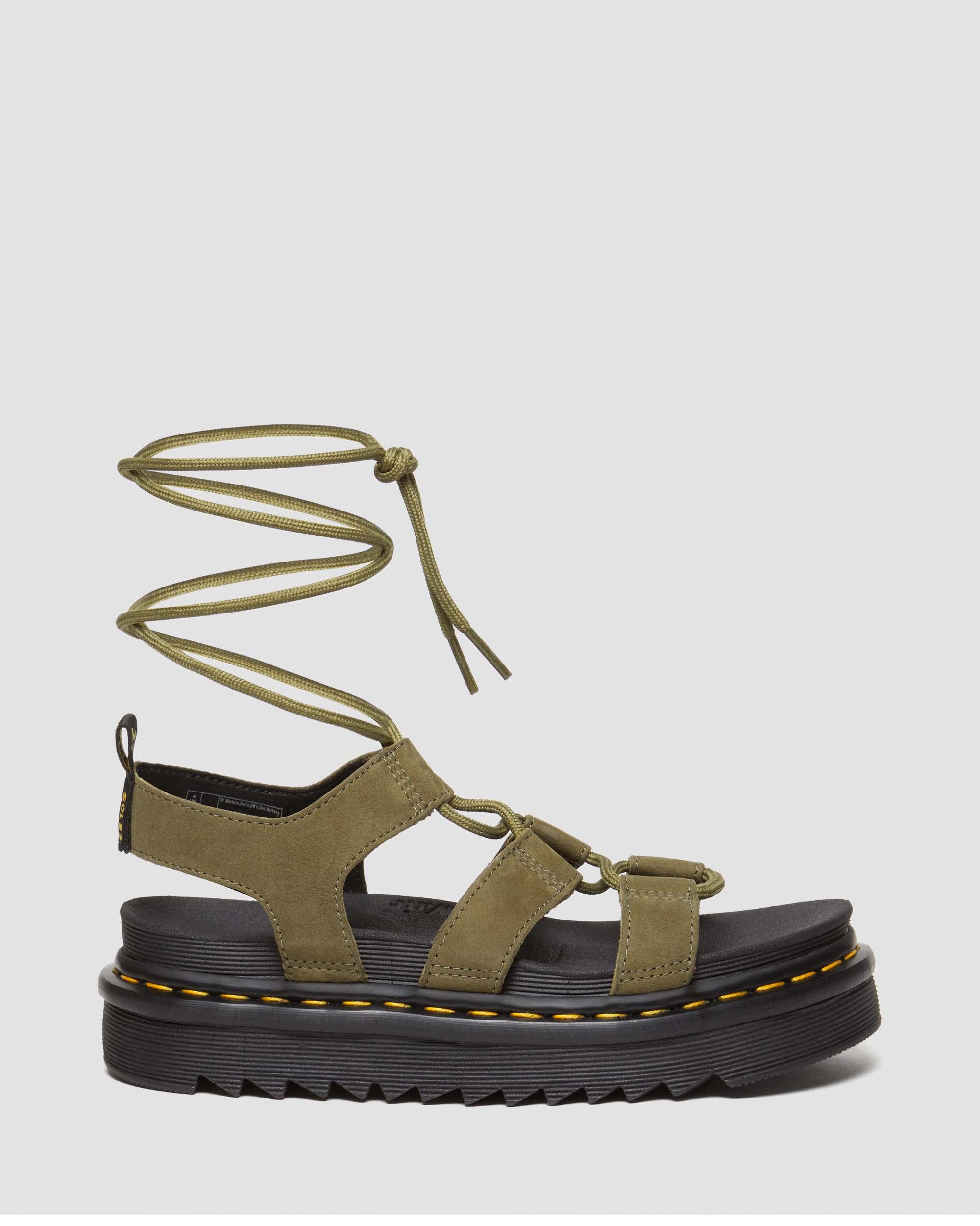 Nartilla Tumbled Nubuck Leather Gladiator Sandals in Muted Olive