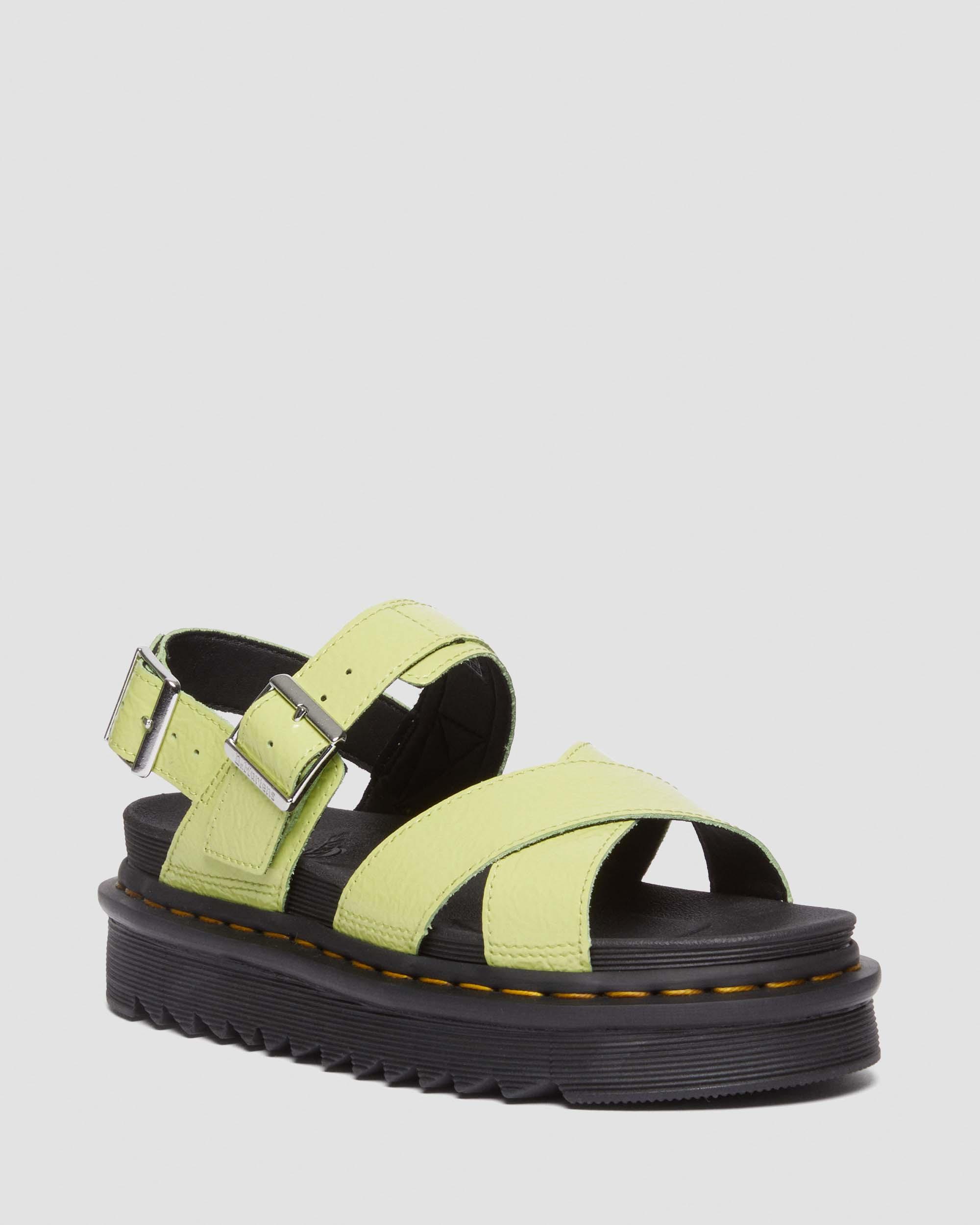 Voss II Distressed Patent Leather Sandals in Lime Green