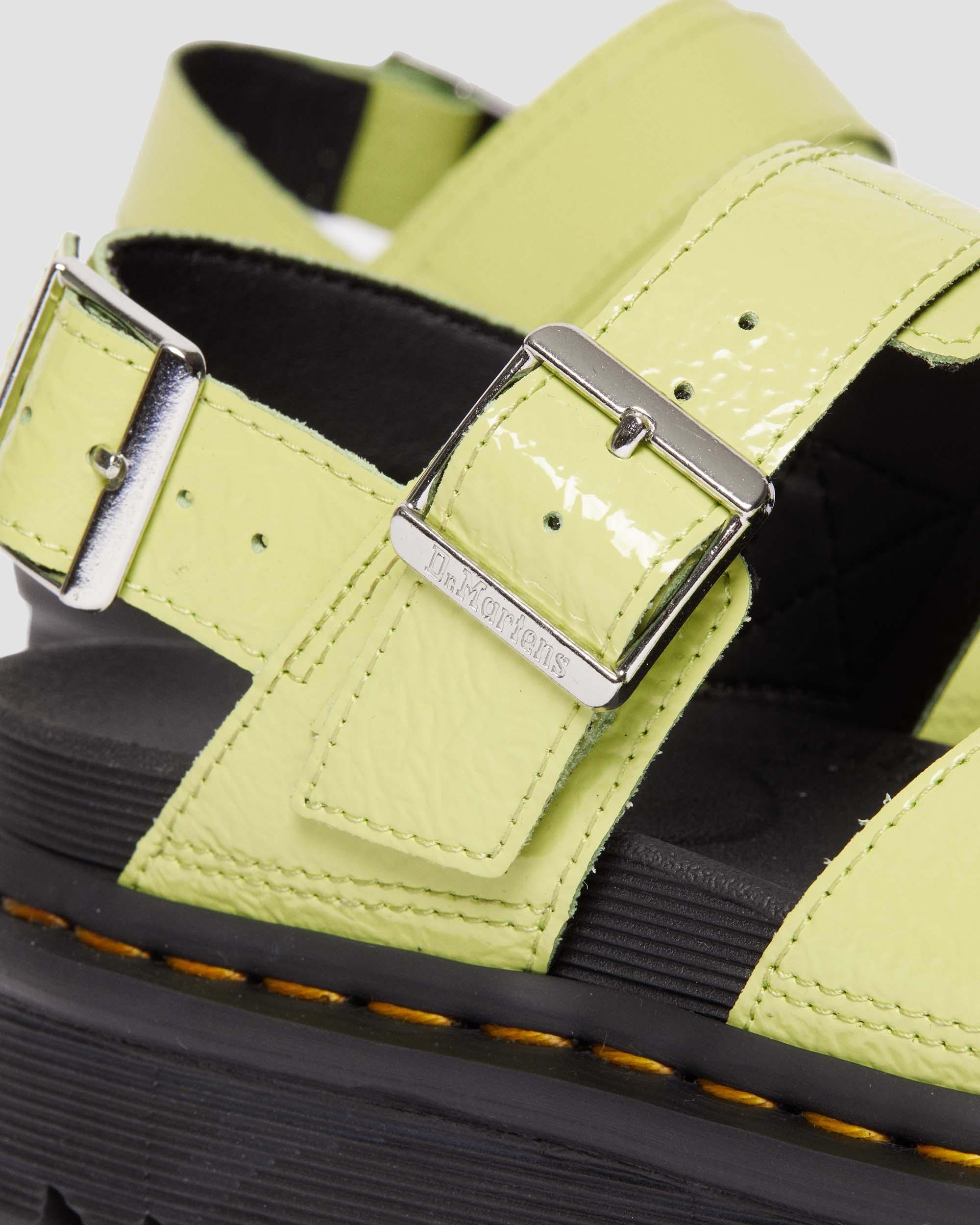 Voss II Distressed Patent Leather Sandals in Lime Green