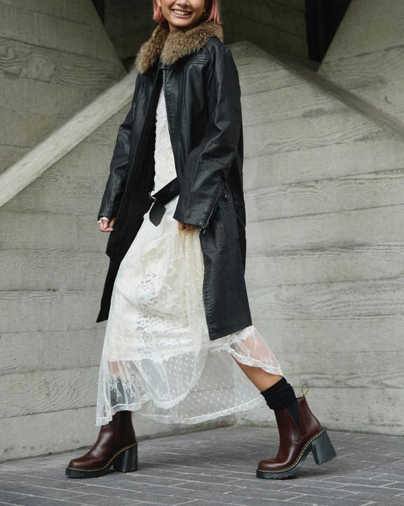 Spence Pull Up Leather Flared Heel Chelsea Boots in Dark Spence Pull Up Leather Flared Heel Chelsea Boots in Dark