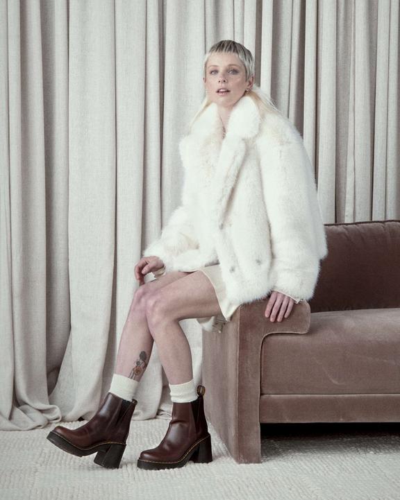 Spence Pull Up Leather Flared Heel Chelsea Boots in Dark Spence Pull Up Leather Flared Heel Chelsea Boots in Dark