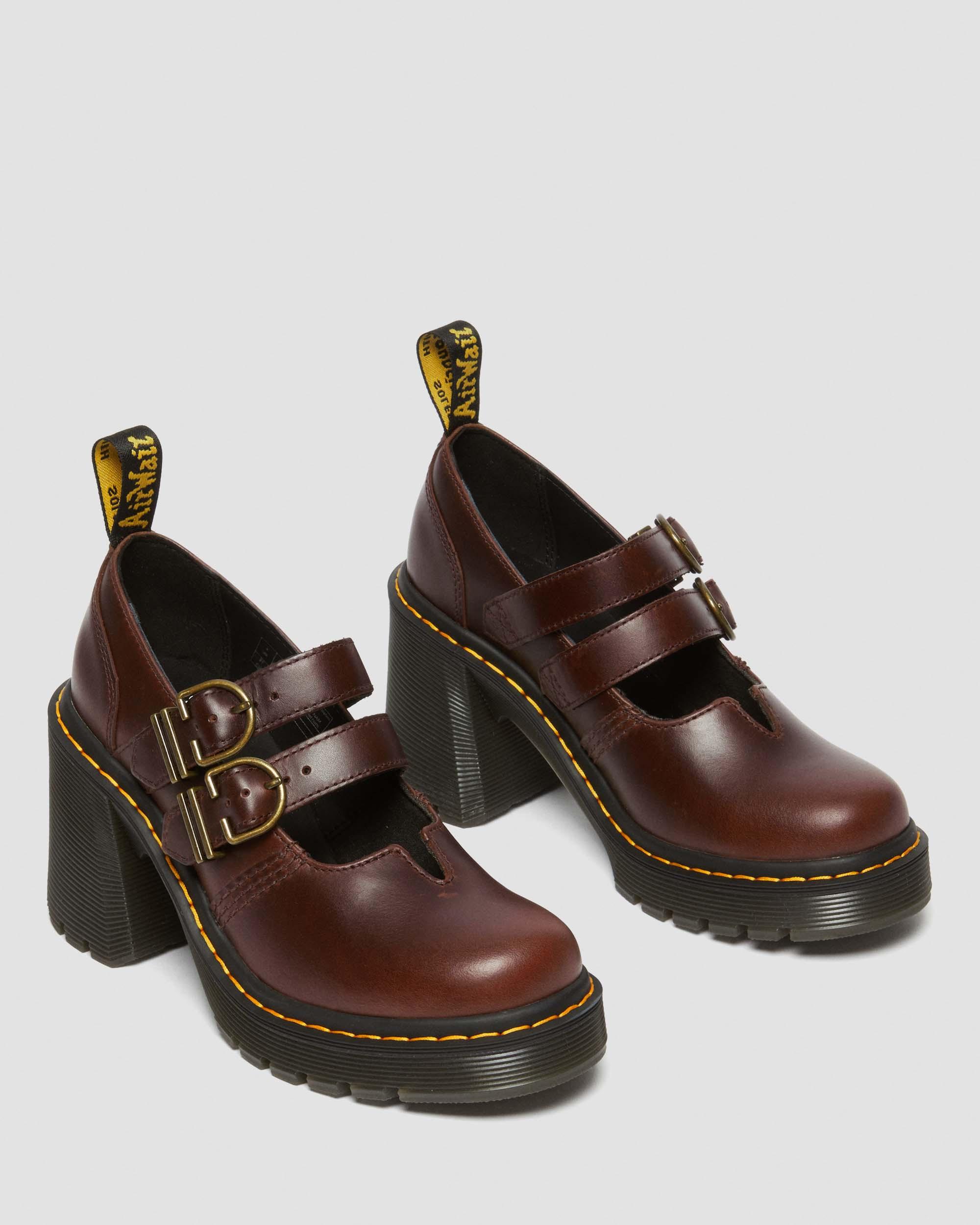 Eviee Leather Mary Jane Heeled Shoes in Dark Brown