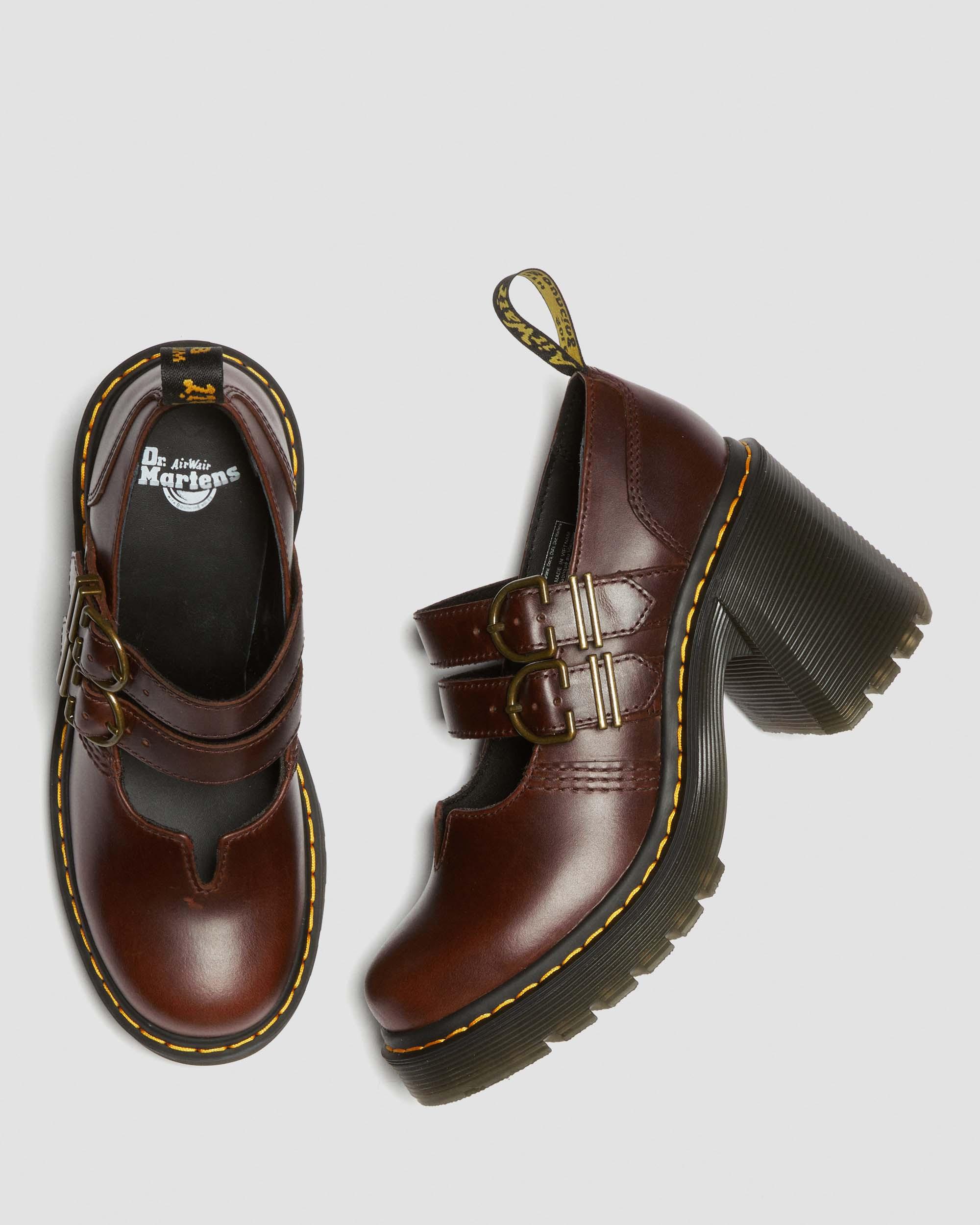 Eviee Leather Mary Jane Heeled Shoes in DARK BROWN | Dr. Martens™