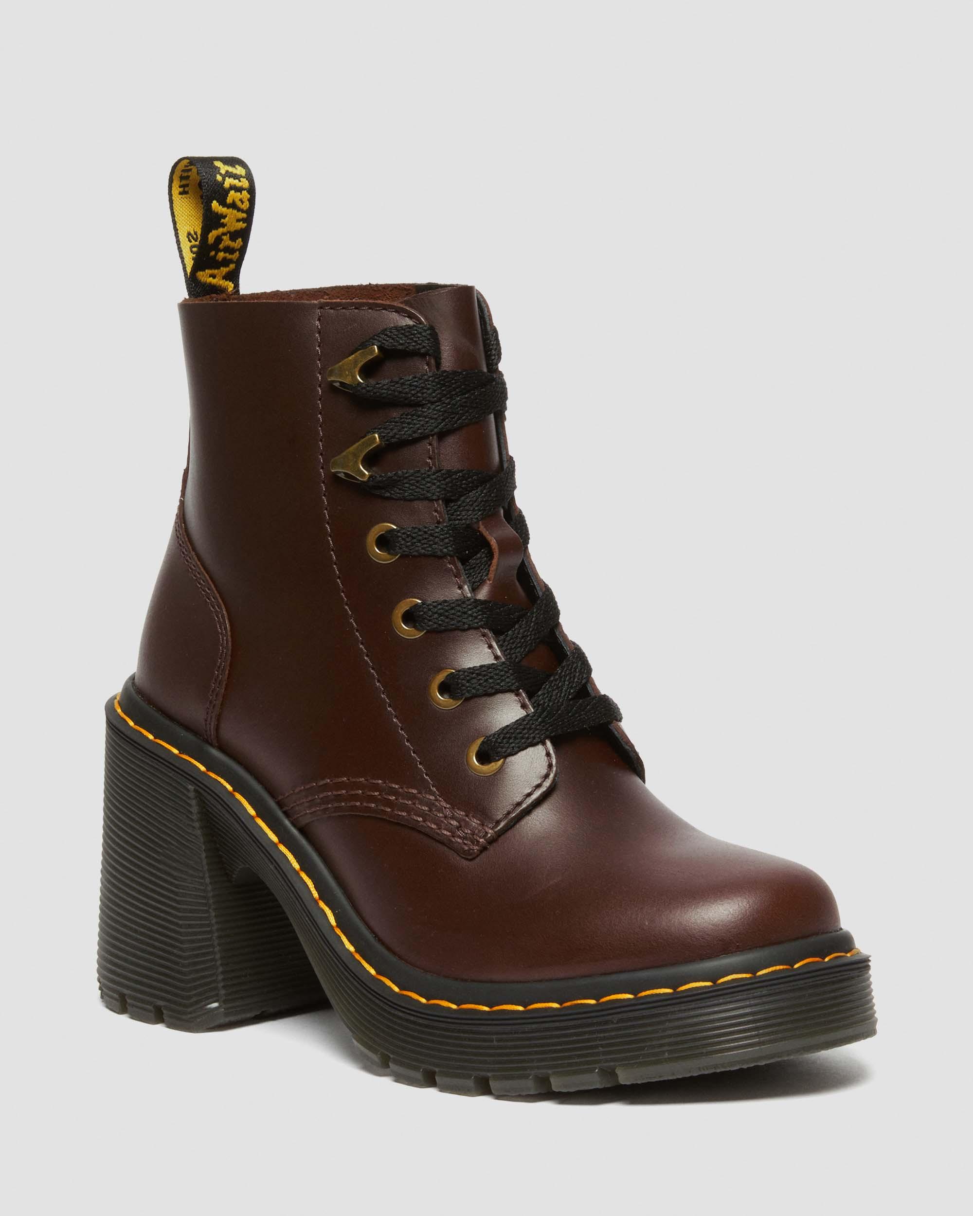 Jesy Leather Flared Heel Boots in Dark Brown