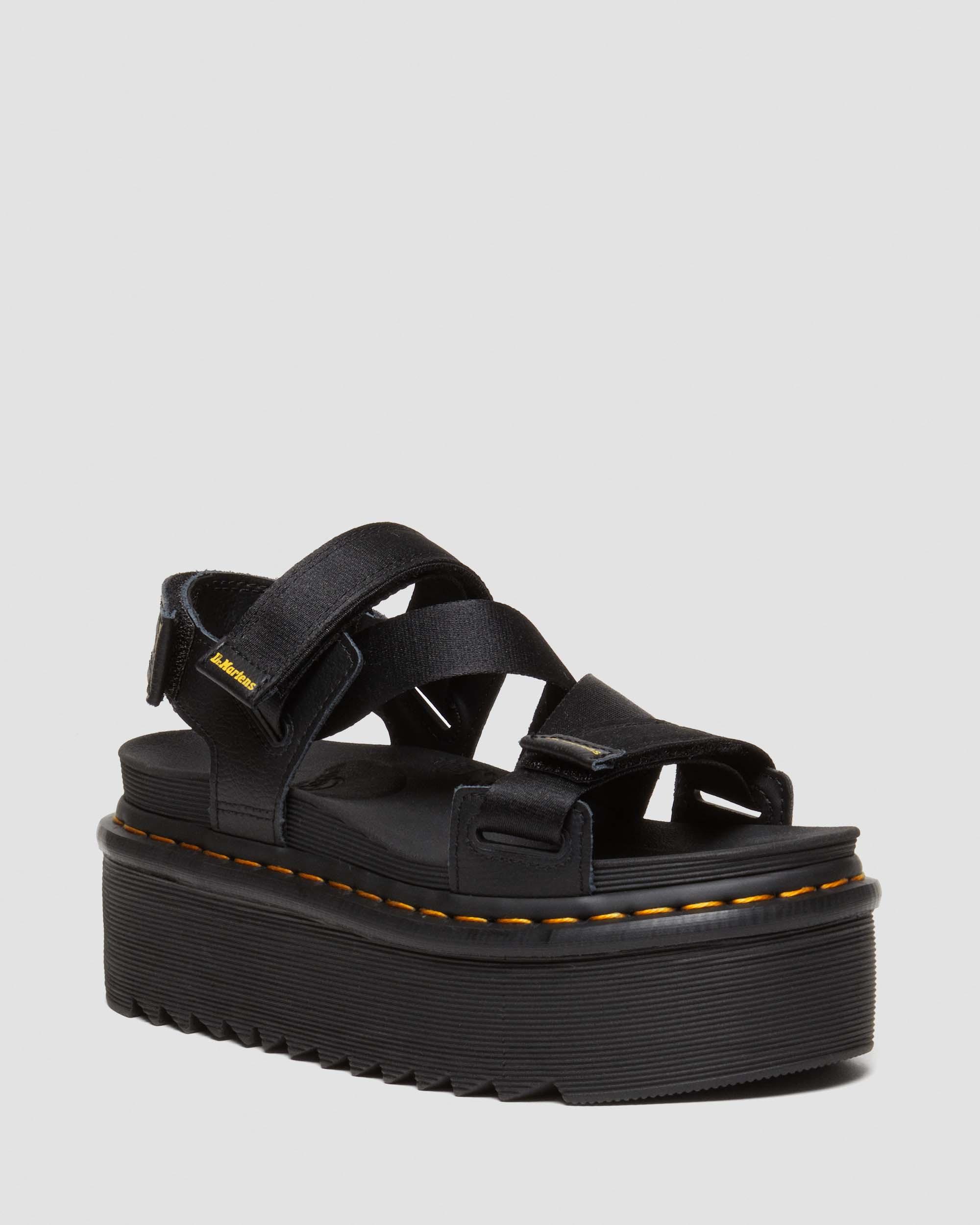 Voss II Athena Leather Strap Platform Sandals in Black | Dr. Martens