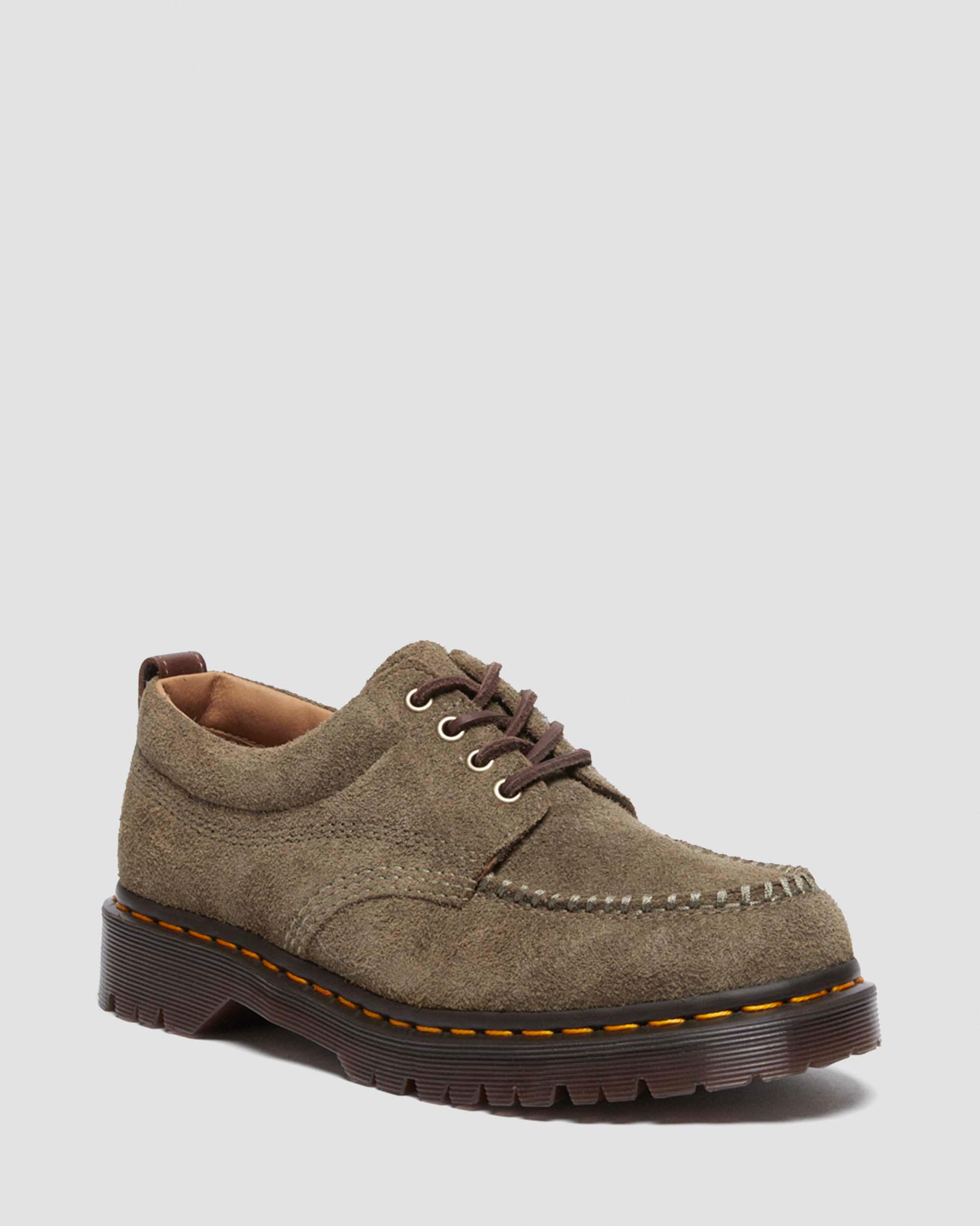 Lowell Suede Moc Toe Shoes in Olive Dr. Martens