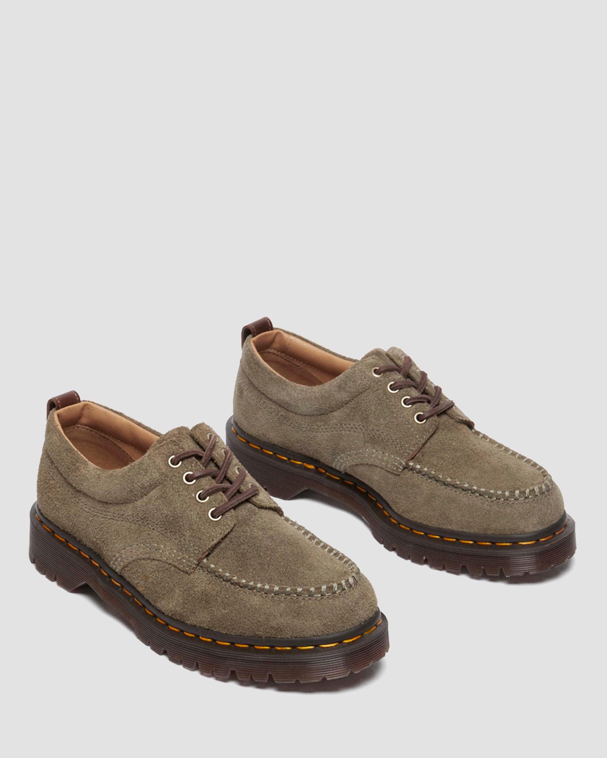 Lowell Suede Moc Toe Shoes in Olive+Dark Brown