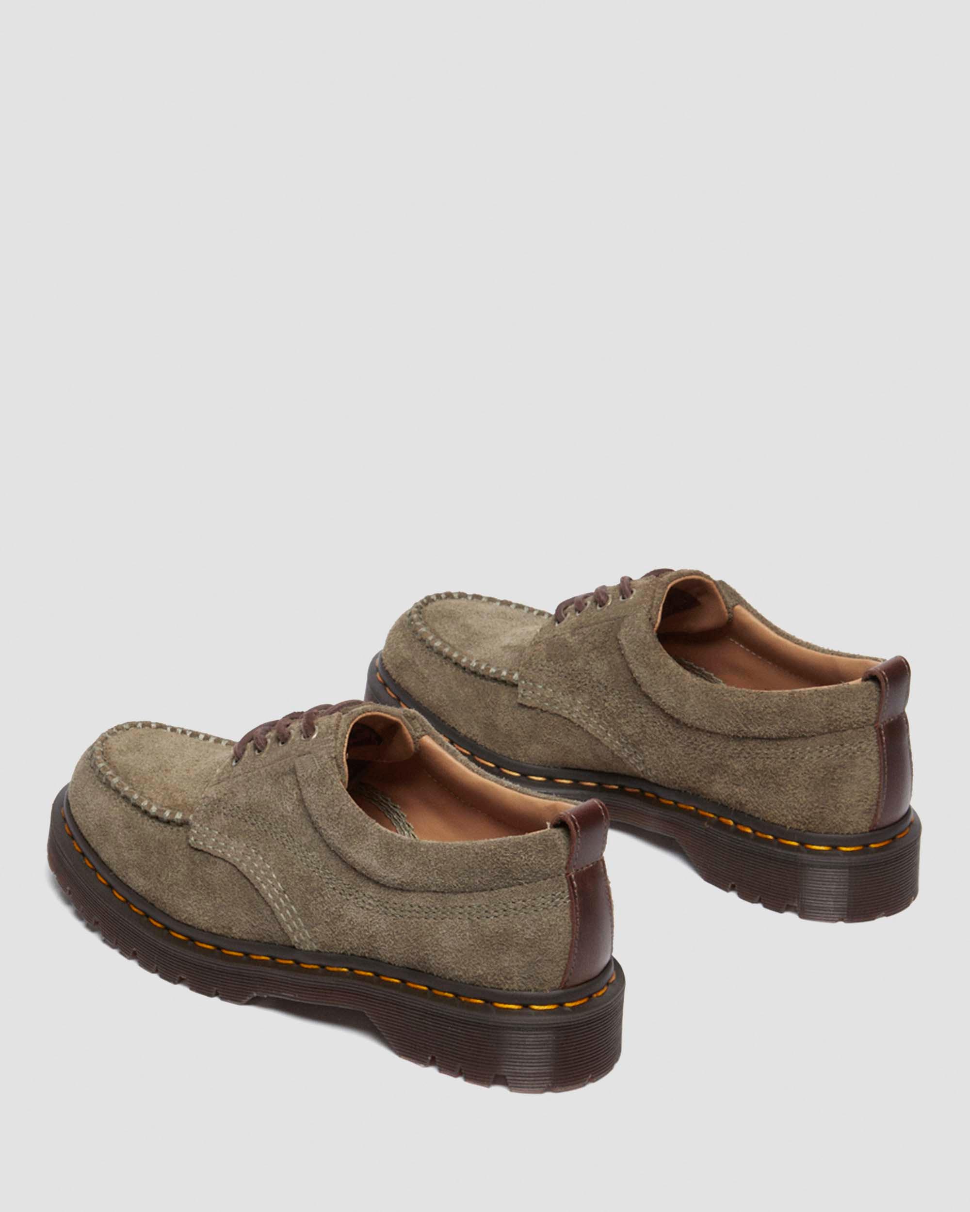 Lowell Suede Moc Toe Shoes in Olive+Dark Brown