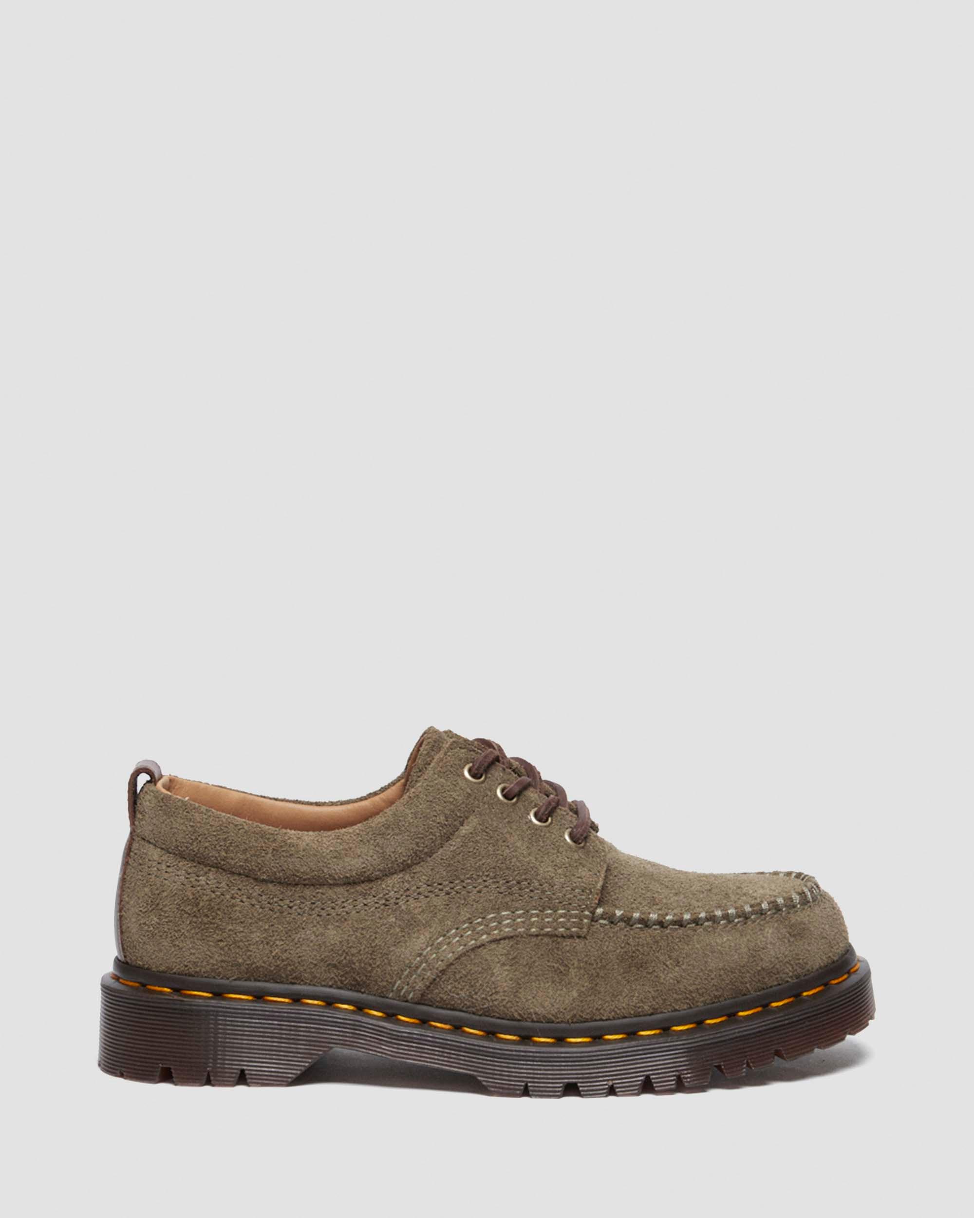 Lowell Suede Moc Toe Shoes in DMS OLIVE+DARK BROWN | Dr. Martens™