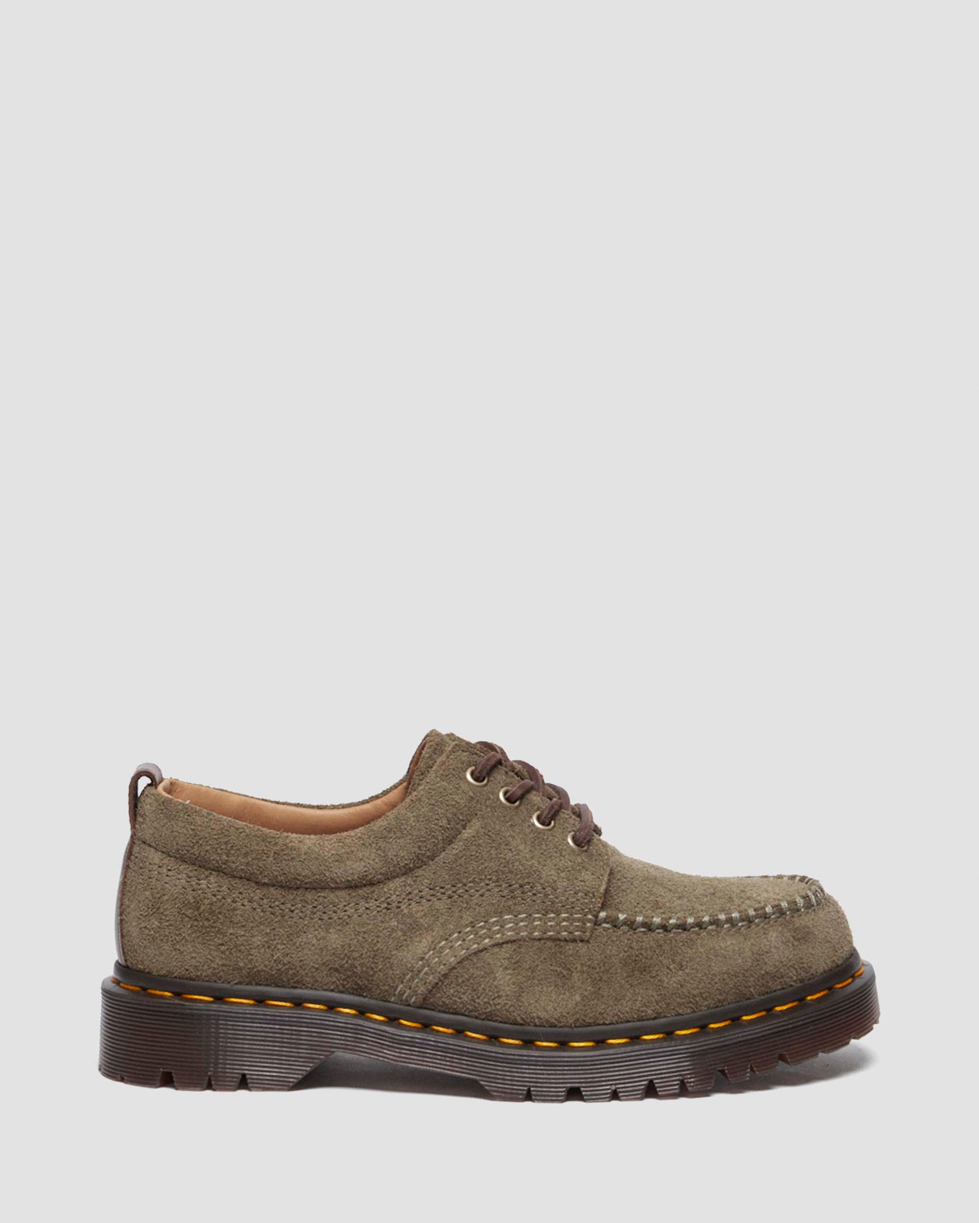 Lowell Suede Moc Toe Shoes in Olive+Dark Brown