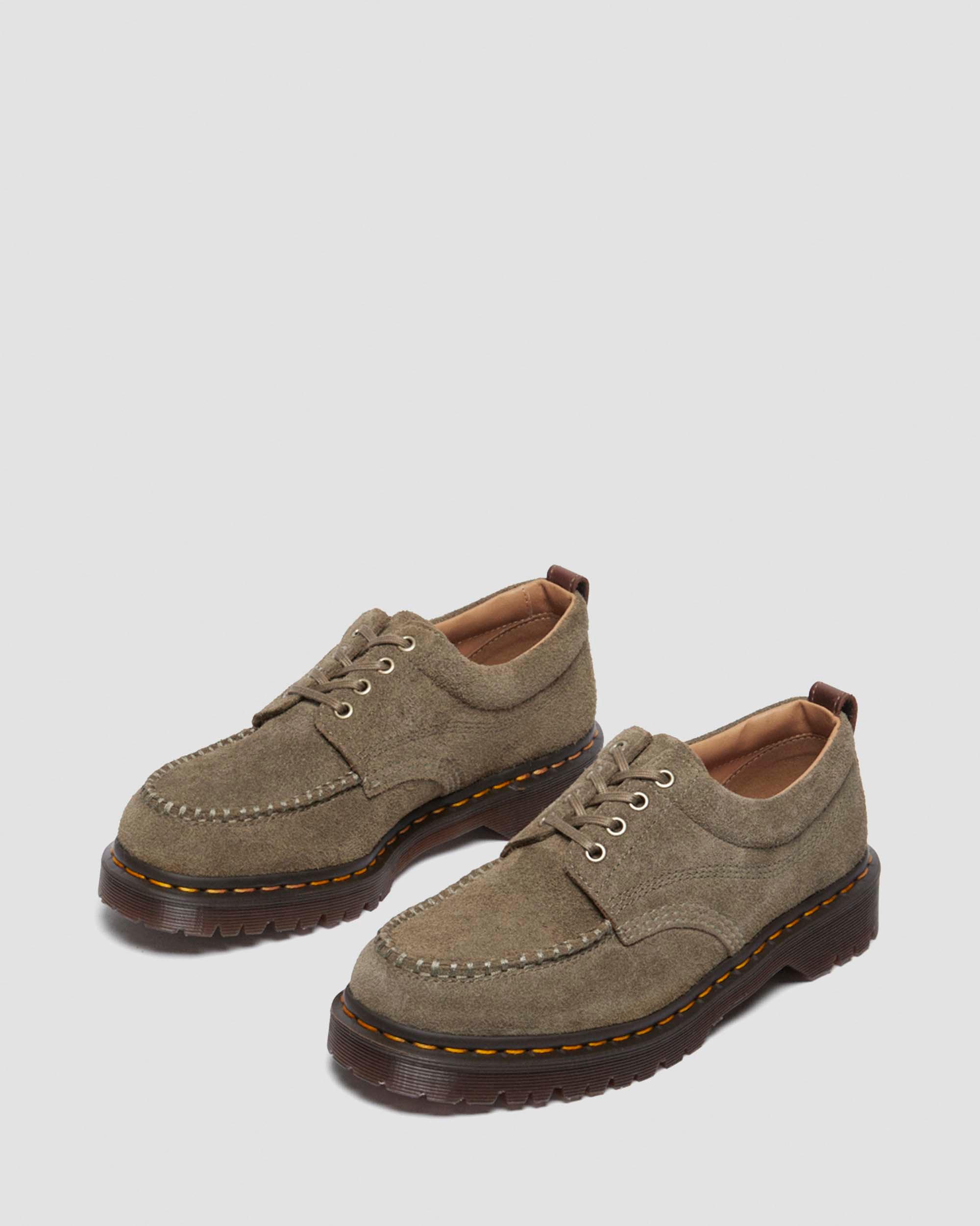 Lowell Suede Moc Toe Shoes in Olive+Dark Brown