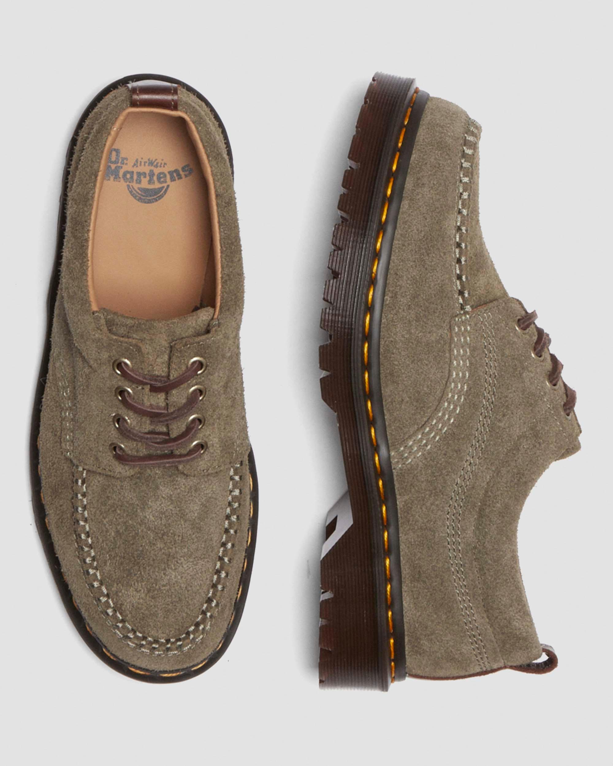 Lowell Suede Moc Toe Shoes in DMS OLIVE+DARK BROWN | Dr. Martens™