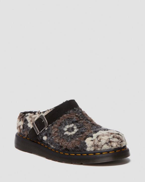 Isham Crochet Wool Suede Mules in Black | Dr. Martens Isham Crochet Wool Suede Mules in Black | Dr. Martens