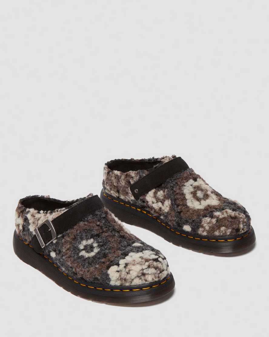 Dr. Martens' Isham Crochet Wool Suede Mules In Black