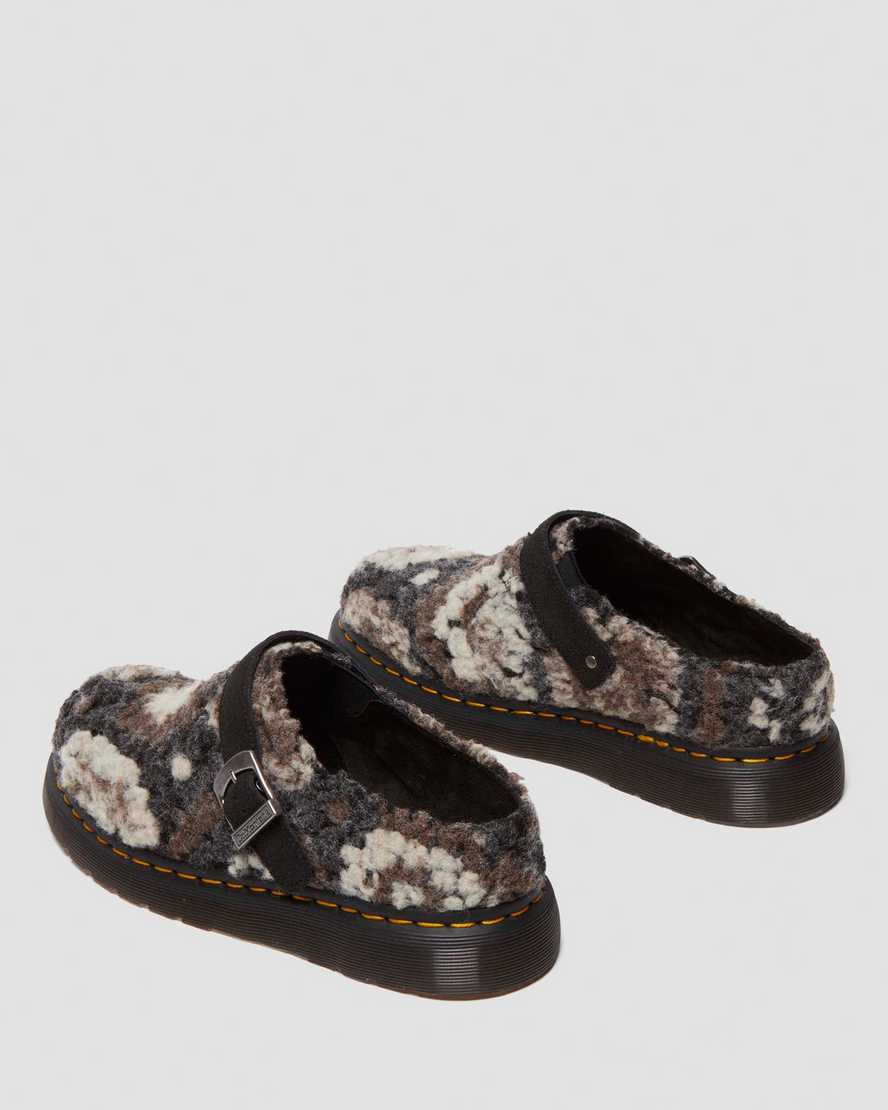Dr. Martens' Isham Crochet Wool Suede Mules In Black
