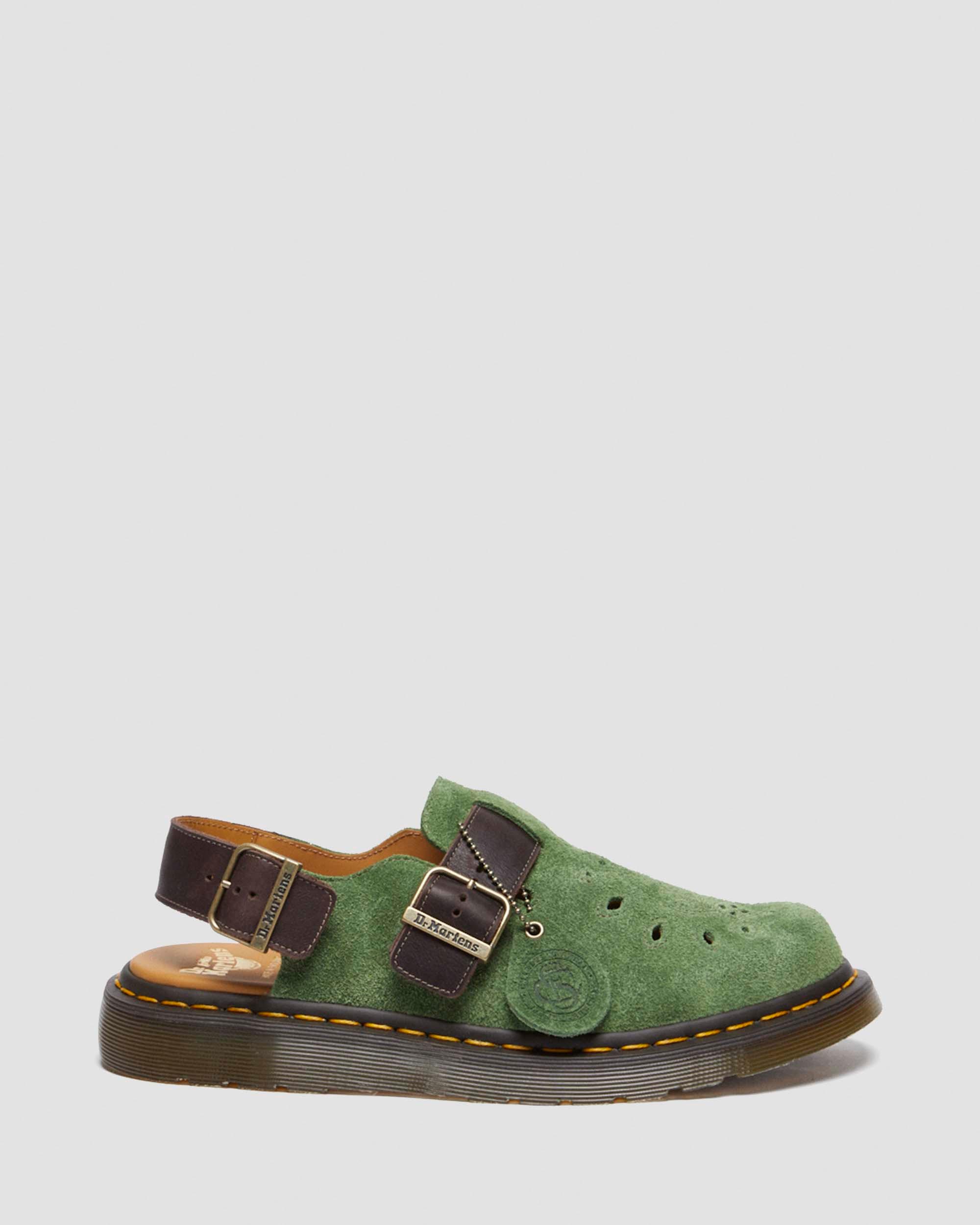 Mules Jorge in pelle & camoscio in Verde+Marrone