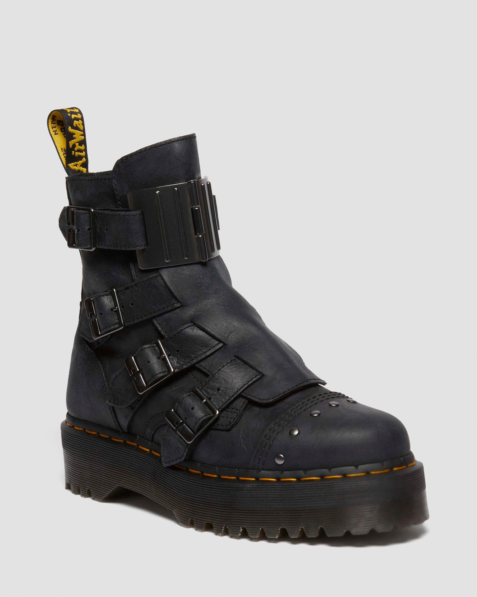 Botas con plataforma Jadon Hinge Buckle de piel en Negro Dr. Martens