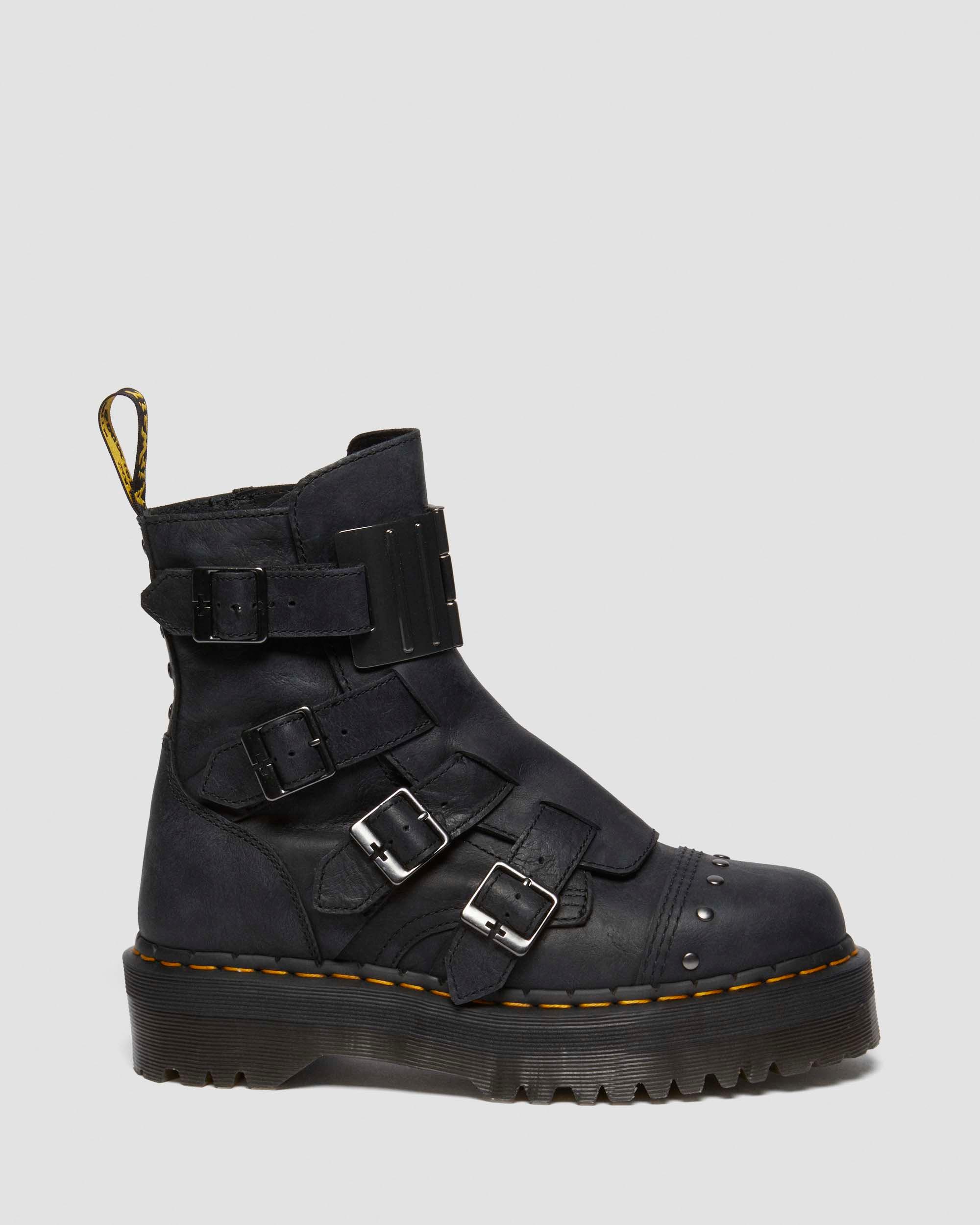 Jadon Hinge Buckle Leather Platform Boots in Black | Dr. Martens