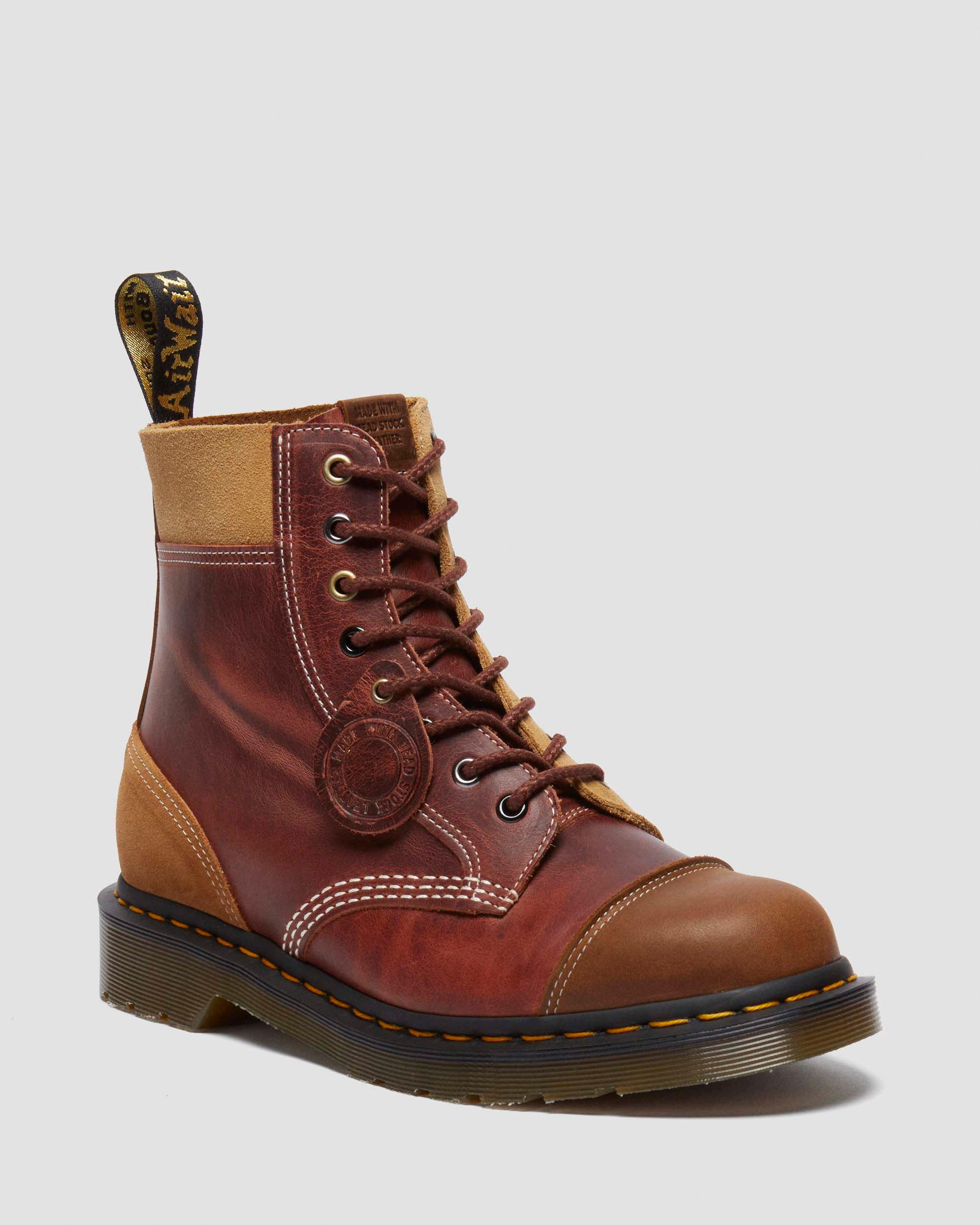 Zebzag 8 Ties Burnish Waxy Lace Up Boots in Tan Dr. Martens