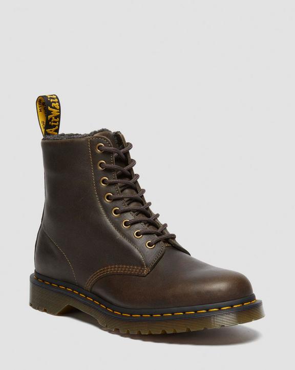 1460 Faux Fur Lined Grizzly Leather Lace Up Boots in Olive 1460 Faux Fur Lined Grizzly Leather Lace Up Boots in Olive