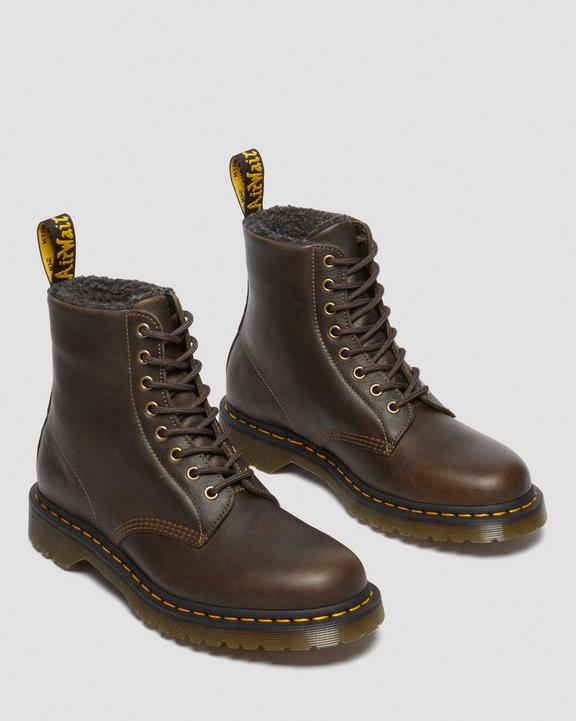 1460 Faux Fur Lined Grizzly Leather Lace Up Boots in Olive 1460 Faux Fur Lined Grizzly Leather Lace Up Boots in Olive