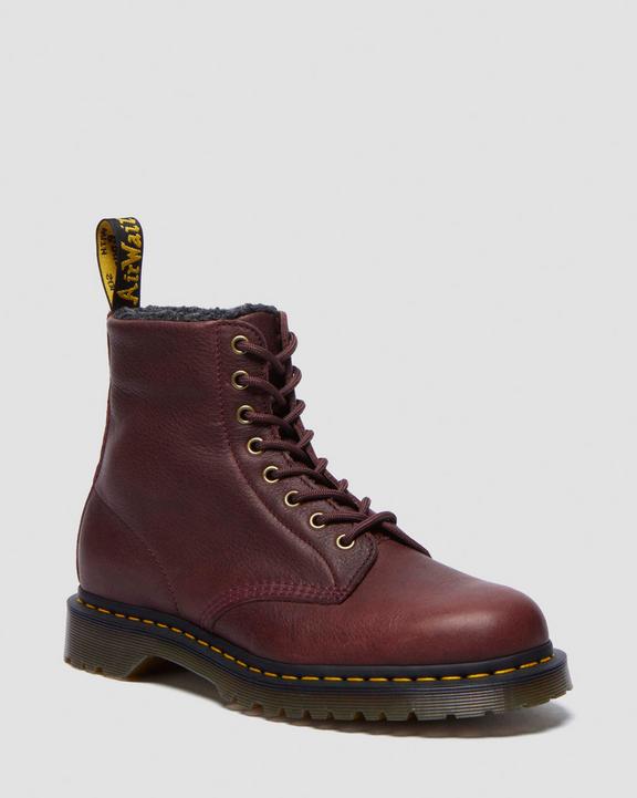 1460 Faux Fur Lined Grizzly Leather Lace Up Boots in Cherry 1460 Faux Fur Lined Grizzly Leather Lace Up Boots in Cherry