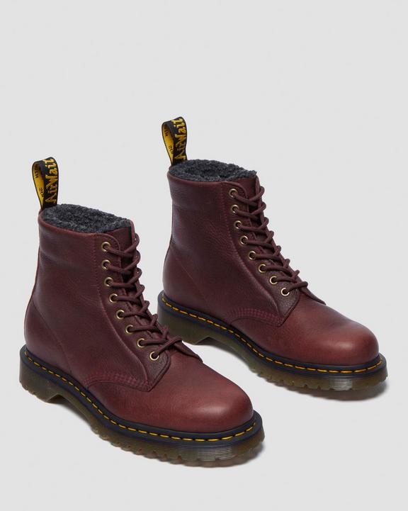 1460 Faux Fur Lined Grizzly Leather Lace Up Boots in Cherry 1460 Faux Fur Lined Grizzly Leather Lace Up Boots in Cherry
