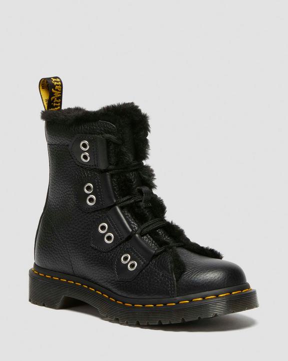 1460 Faux Fur Lined Leather Lace Up Boots in Black | Dr. Martens 1460 Faux Fur Lined Leather Lace Up Boots in Black | Dr. Martens