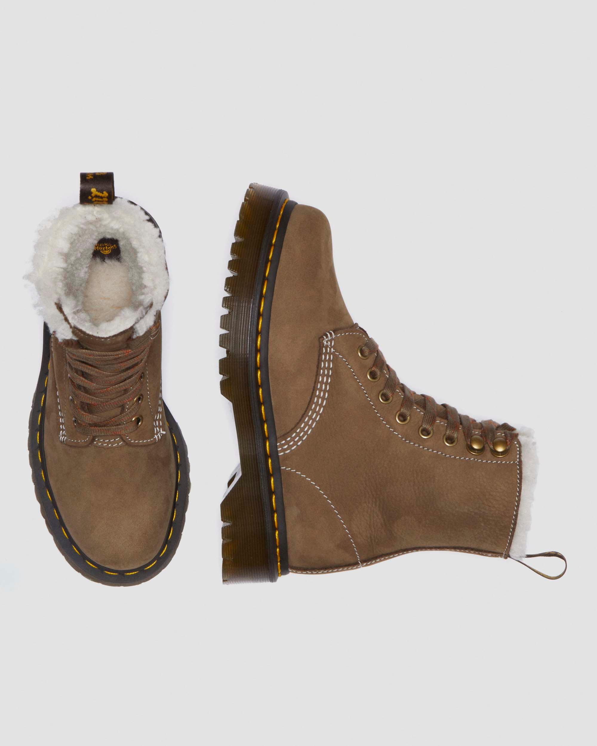 Women's 1460 Bex Faux Fur Lined Lace Up Boots in Khaki | Dr Women's 1460 Bex Faux Fur Lined Lace Up Boots in Khaki | Dr