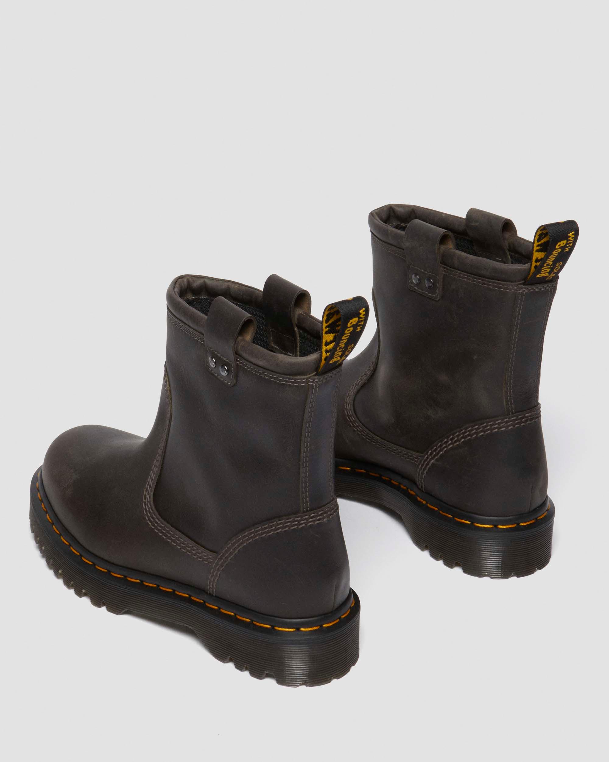 Anistone Lo Leather Biker Boots in Charcoal Grey | Dr. Martens