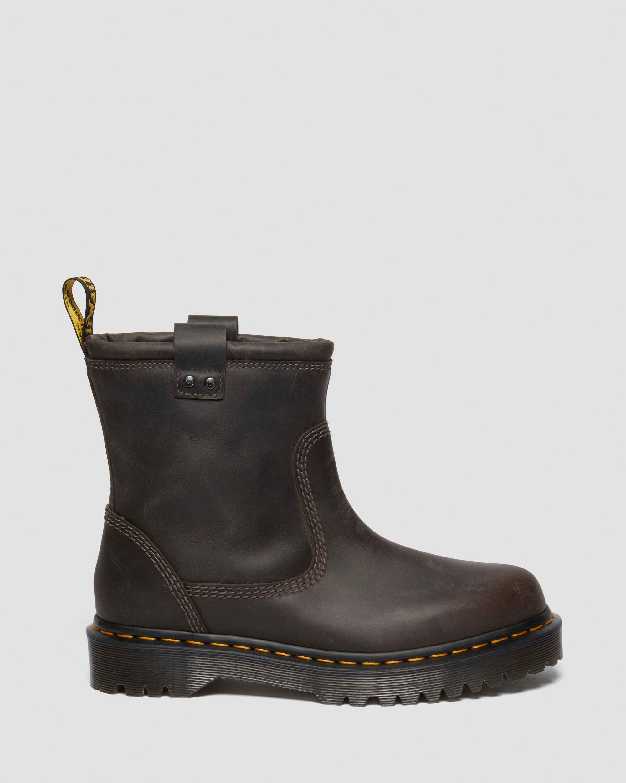 Anistone Lo Leather Biker Boots in Charcoal Grey Dr. Martens