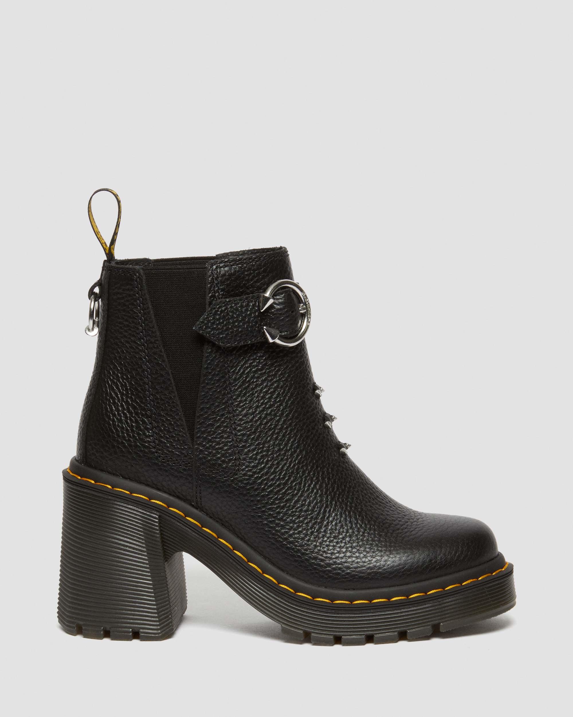Spence Piercing Leather Flared Heel Chelsea Boots in Black | Dr. Martens
